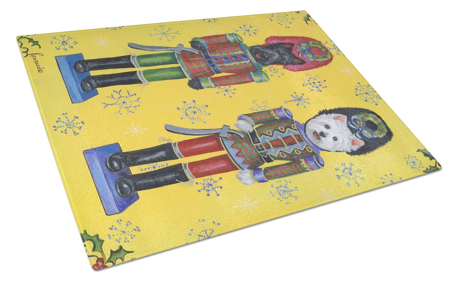 Scottie and Westie Christmas Nutcrackers Glass Cutting Board Large PPP3169LCB by Caroline's Treasures