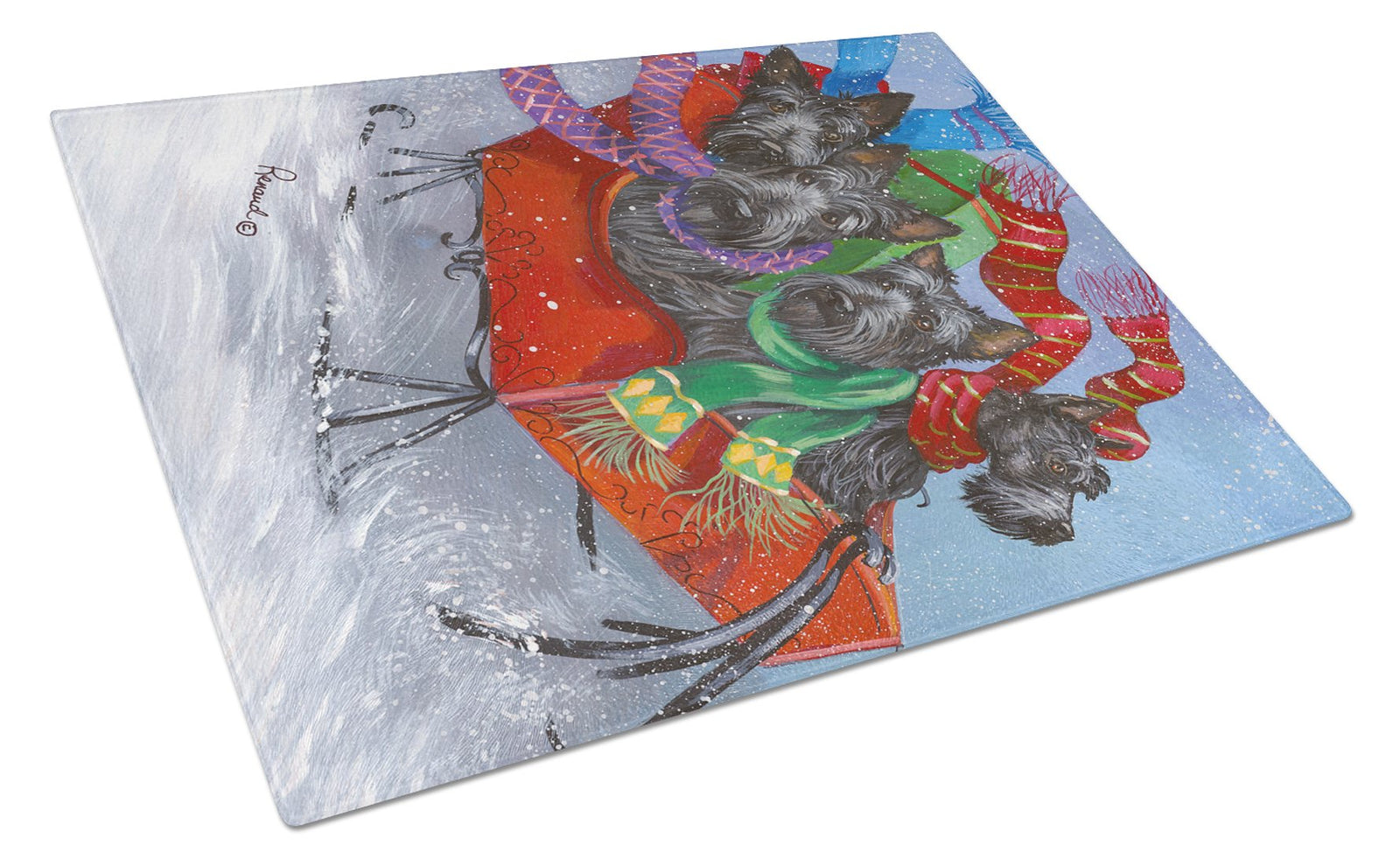 Scottie Christmas Dashing Glass Cutting Board Large PPP3174LCB by Caroline's Treasures