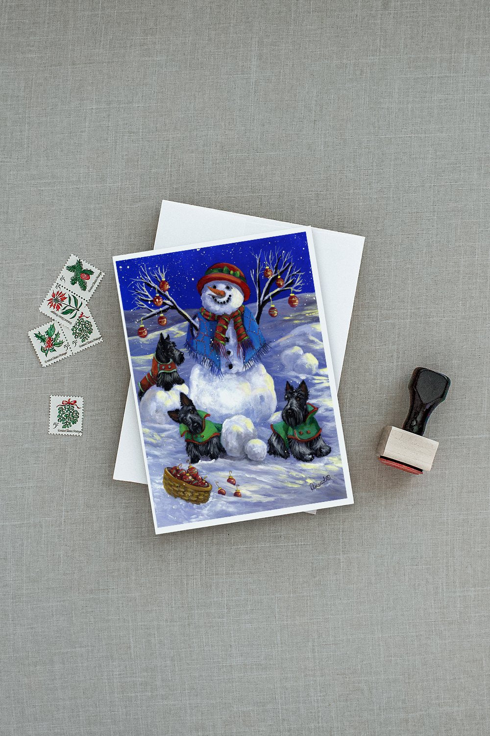 Scottie Christmas Snowman Greeting Cards and Envelopes Pack of 8 - the-store.com