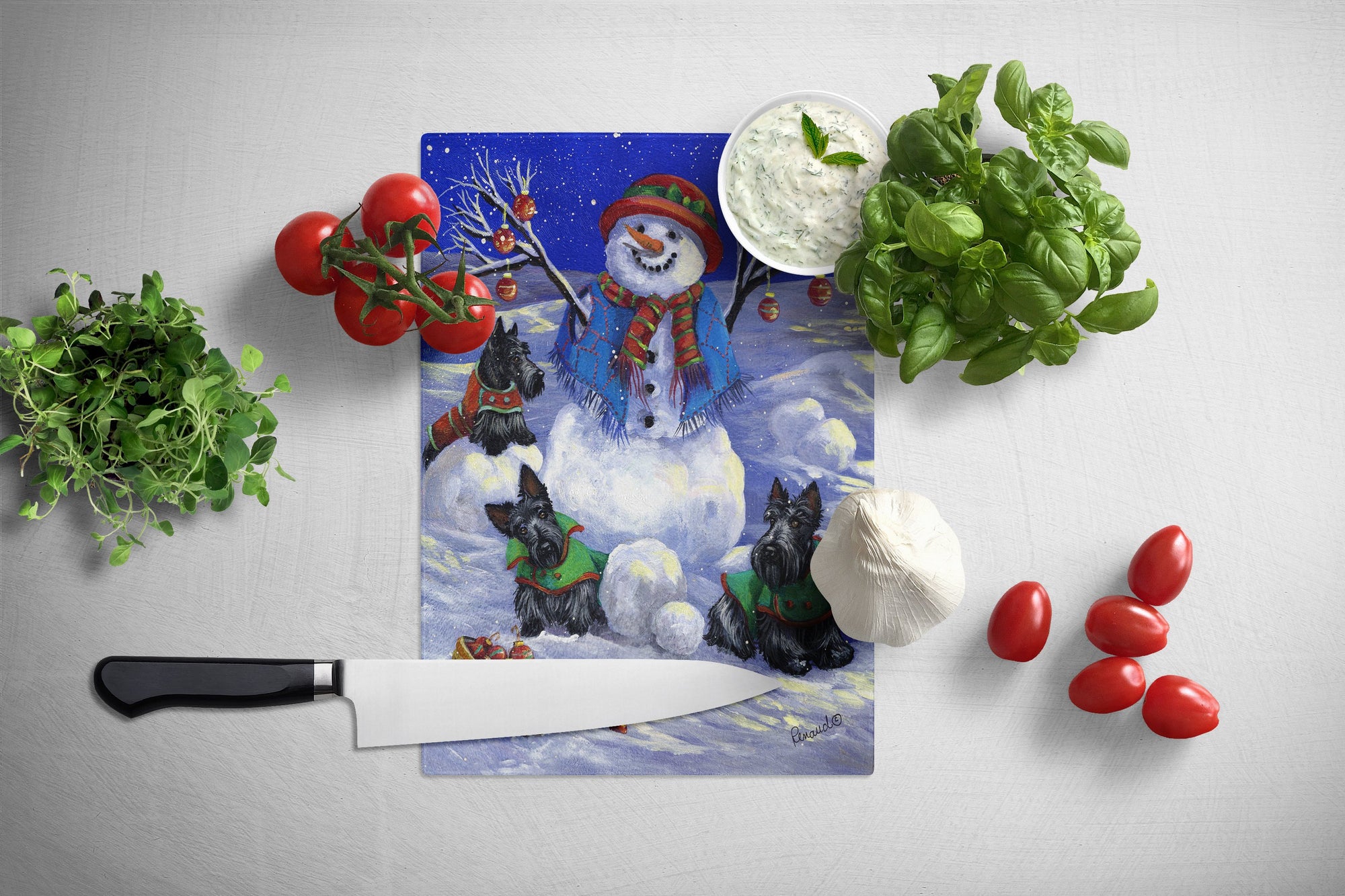 Scottie Christmas Snowman Glass Cutting Board Large PPP3184LCB by Caroline's Treasures