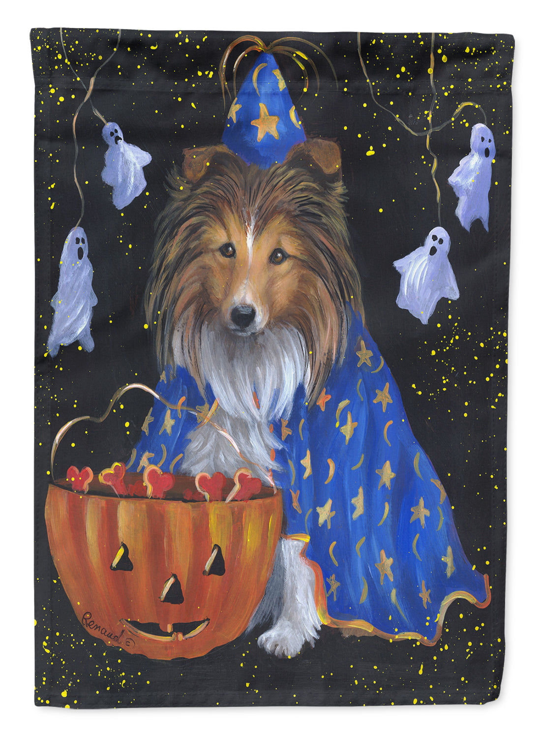 Sheltie Halloween Witch Flag Canvas House Size PPP3186CHF  the-store.com.