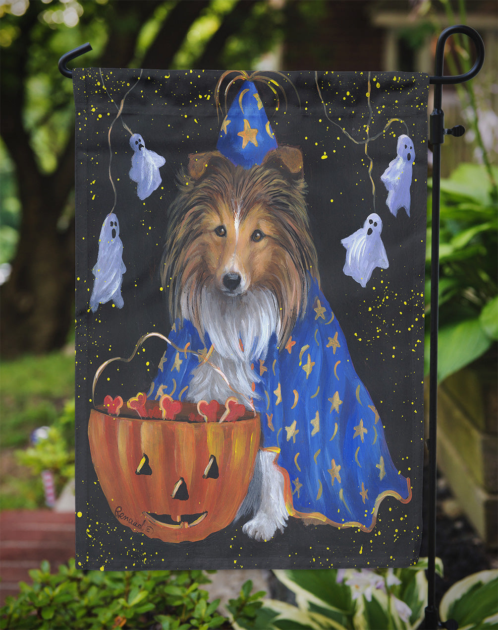 Sheltie Halloween Witch Flag Garden Size PPP3186GF  the-store.com.