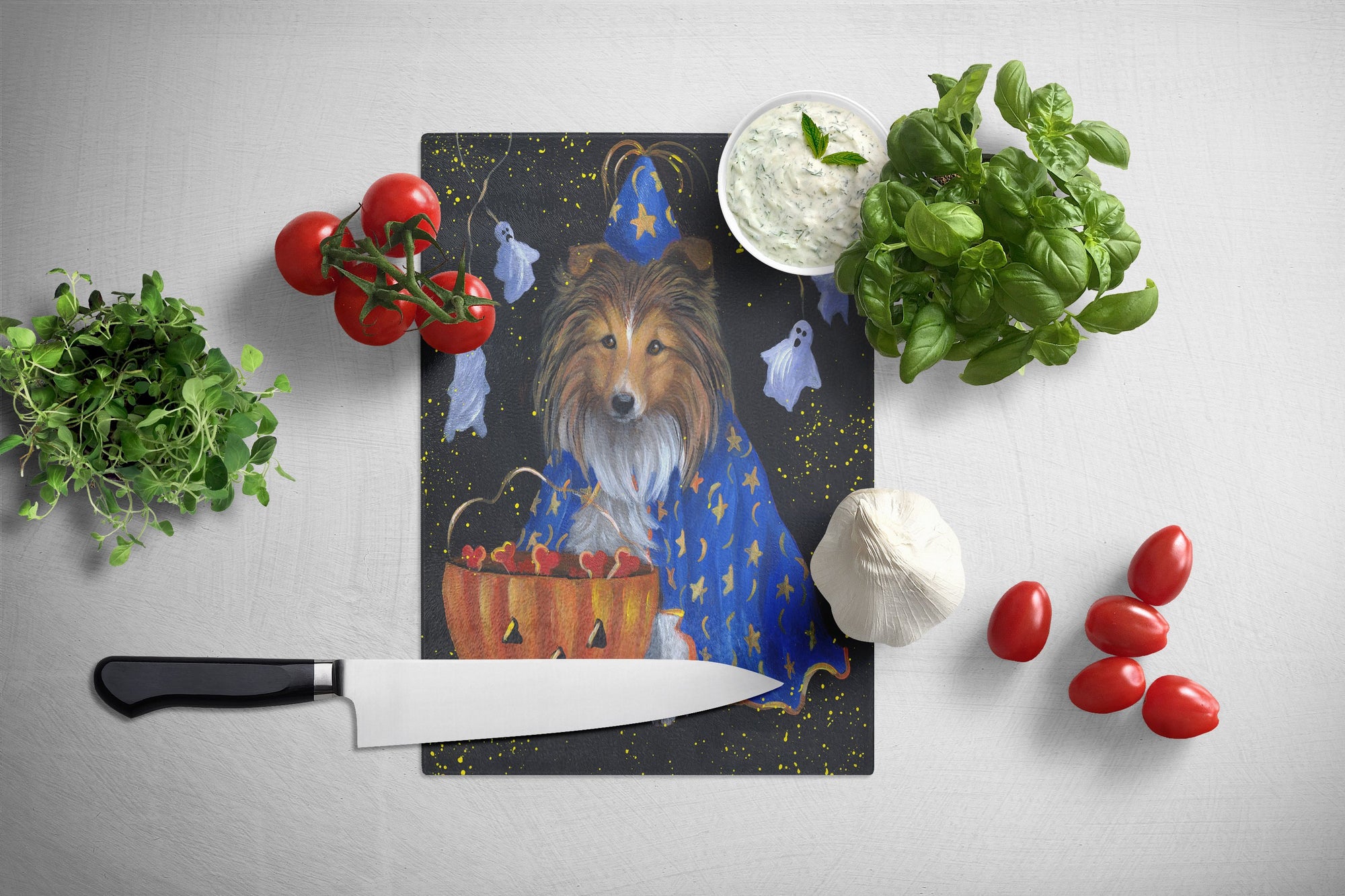 Sheltie Halloween Witch Glass Cutting Board Large PPP3186LCB by Caroline's Treasures