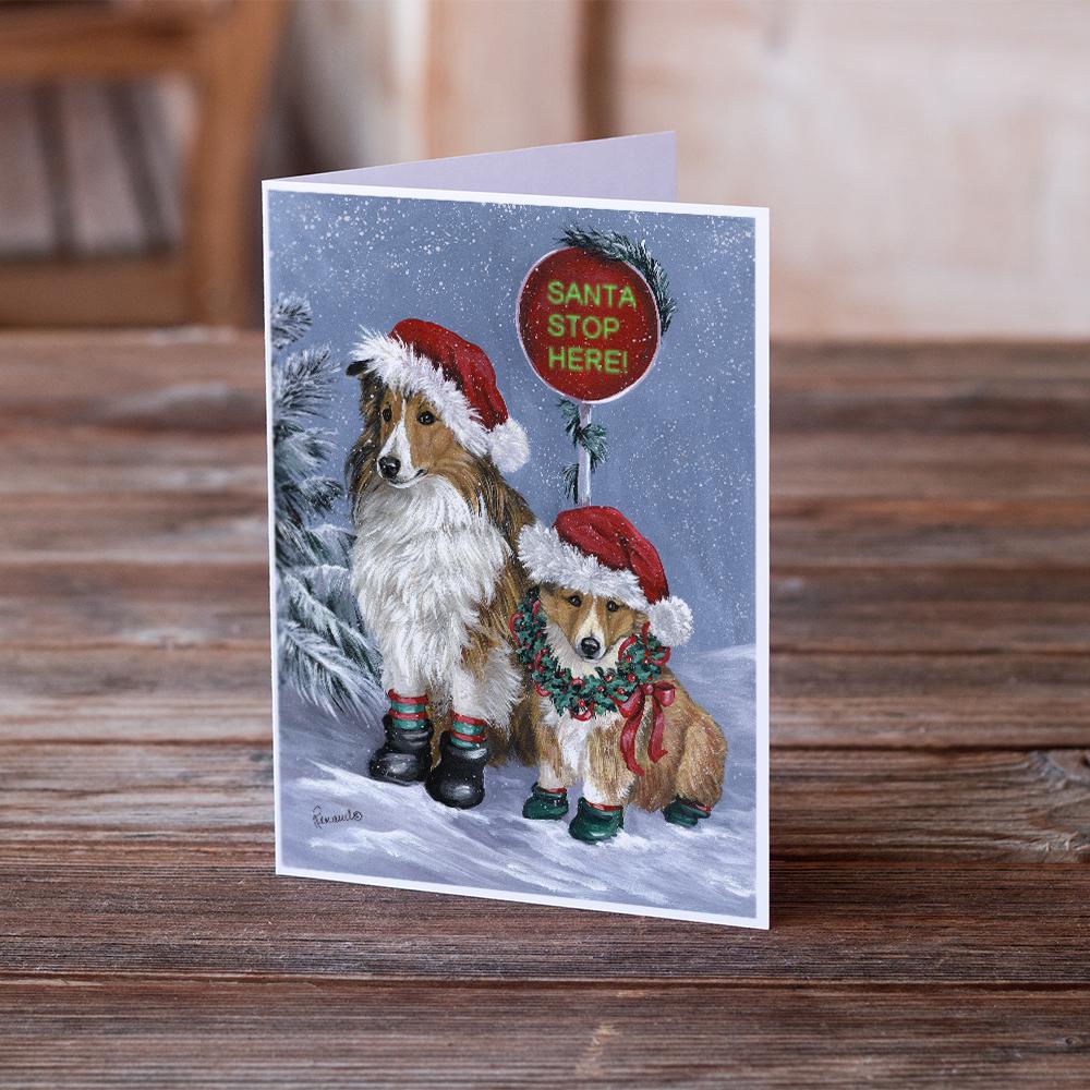 Sheltie Christmas Santa Stop Greeting Cards and Envelopes Pack of 8 - the-store.com