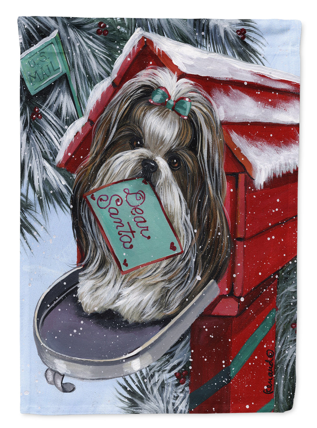 Shih Tzu Christmas Letter to Santa Flag Canvas House Size PPP3189CHF