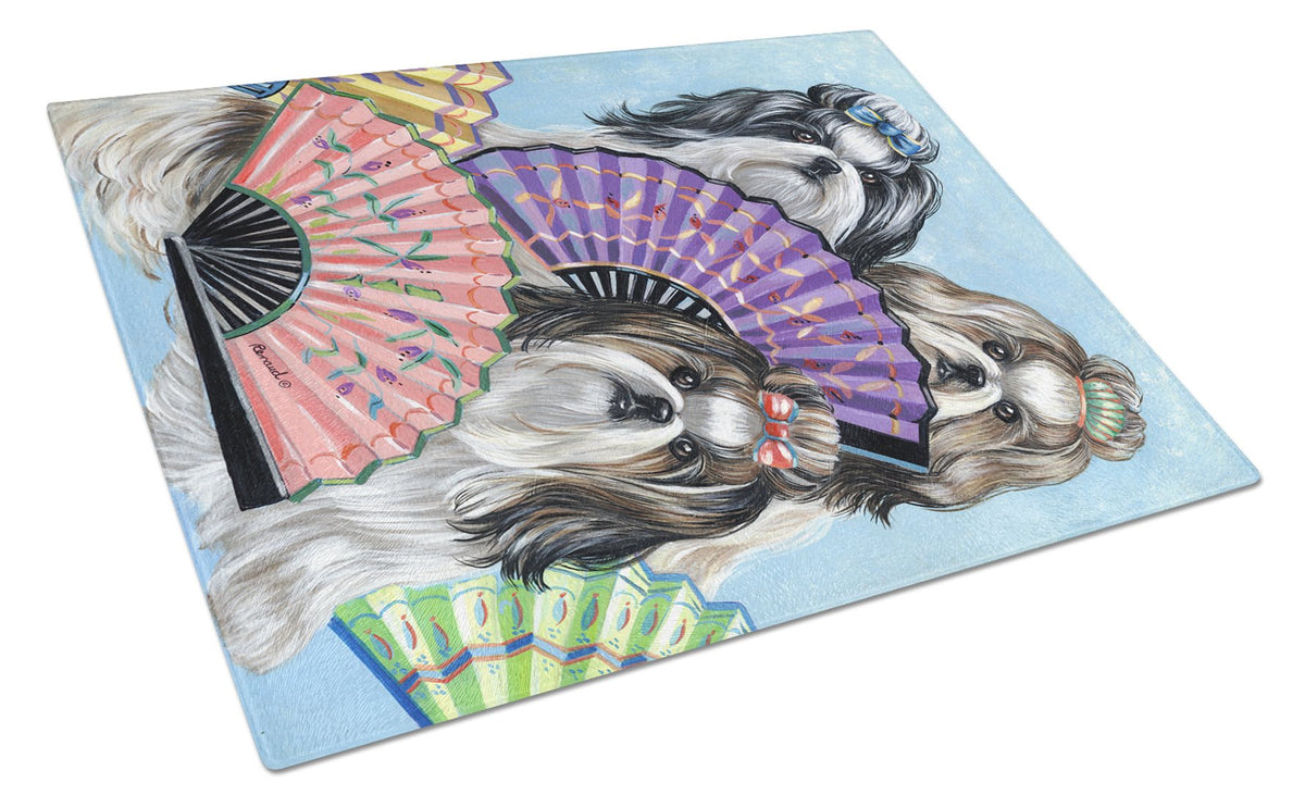 Shih Tzu Top Fans Glass Cutting Board Large PPP3190LCB by Caroline&#39;s Treasures