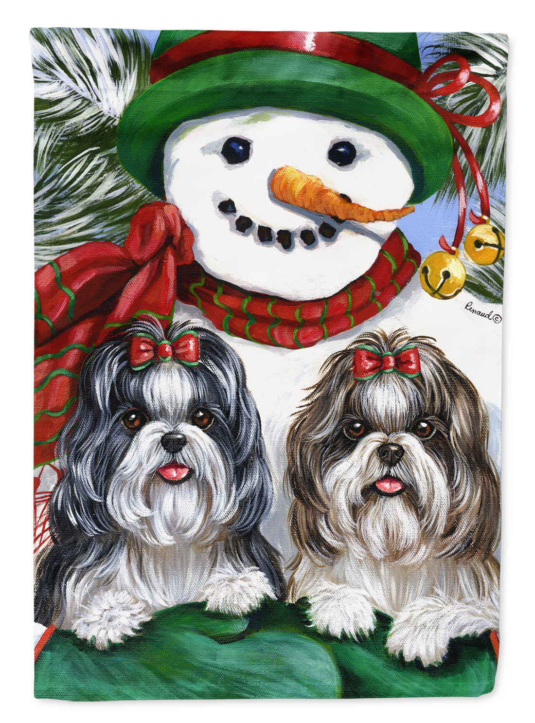 Shih Tzu Christmas Snowman Flag Canvas House Size PPP3191CHF  the-store.com.