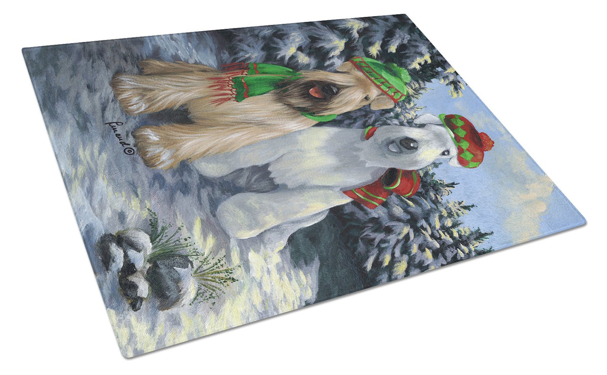 Wheaten Terrier Christmas Snowdog Glass Cutting Board Large PPP3194LCB by Caroline&#39;s Treasures