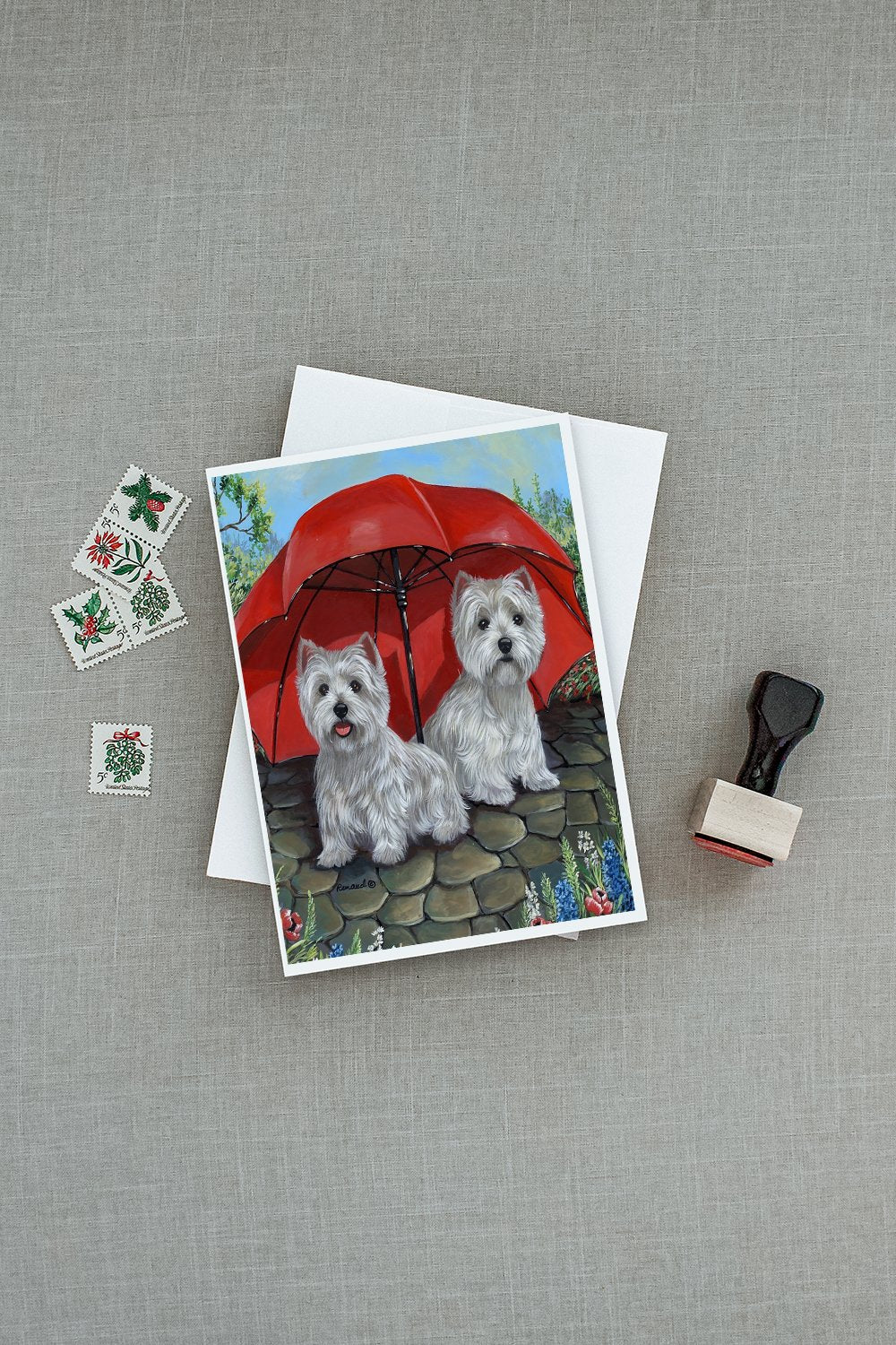 Westie April Showers Greeting Cards and Envelopes Pack of 8 - the-store.com