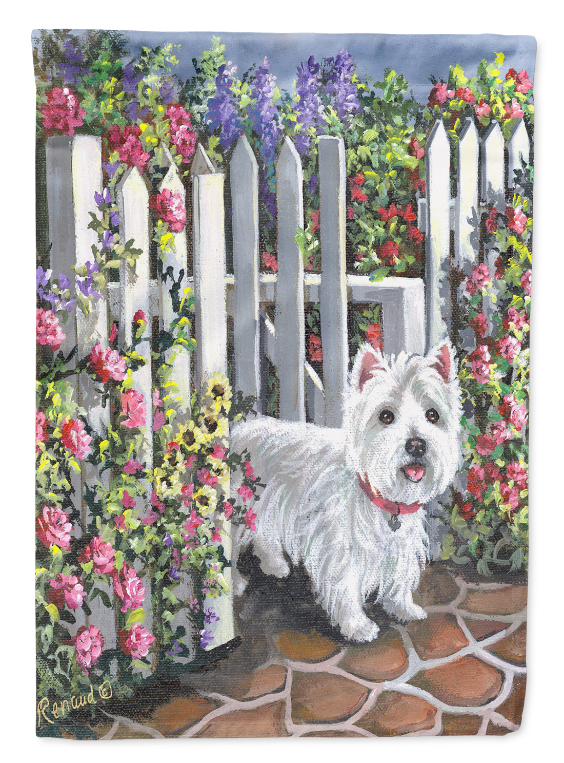 Westie At the Gate Flag Canvas House Size PPP3199CHF