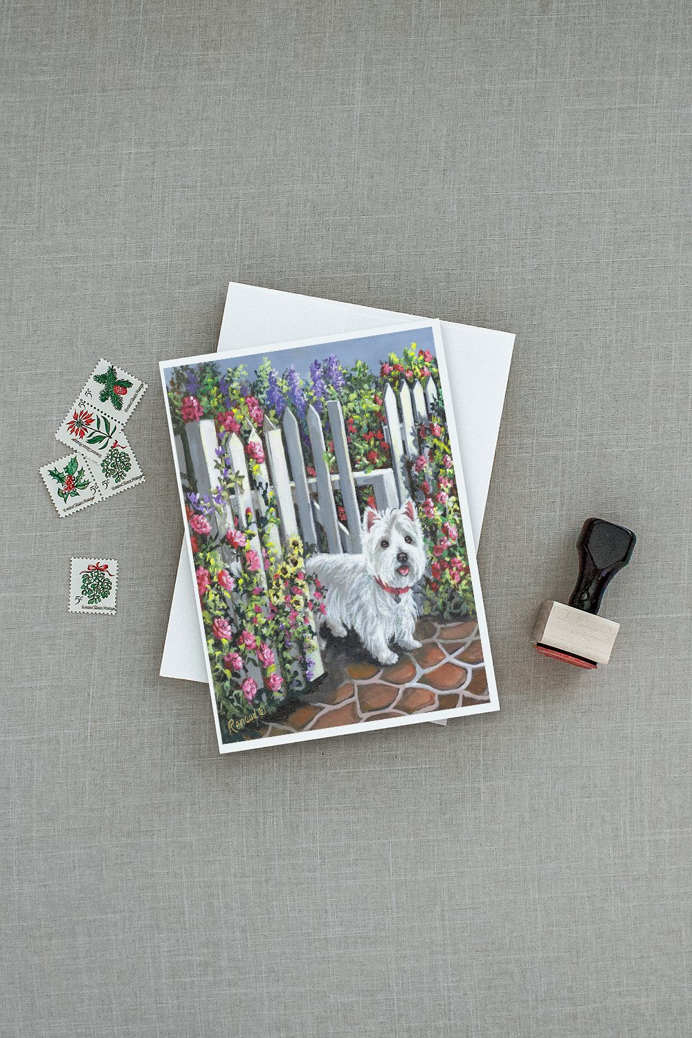 Westie At the Gate Greeting Cards and Envelopes Pack of 8 - the-store.com