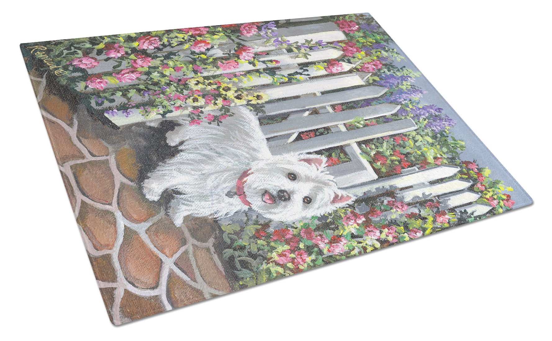 Westie At the Gate Glass Cutting Board Large PPP3199LCB by Caroline's Treasures