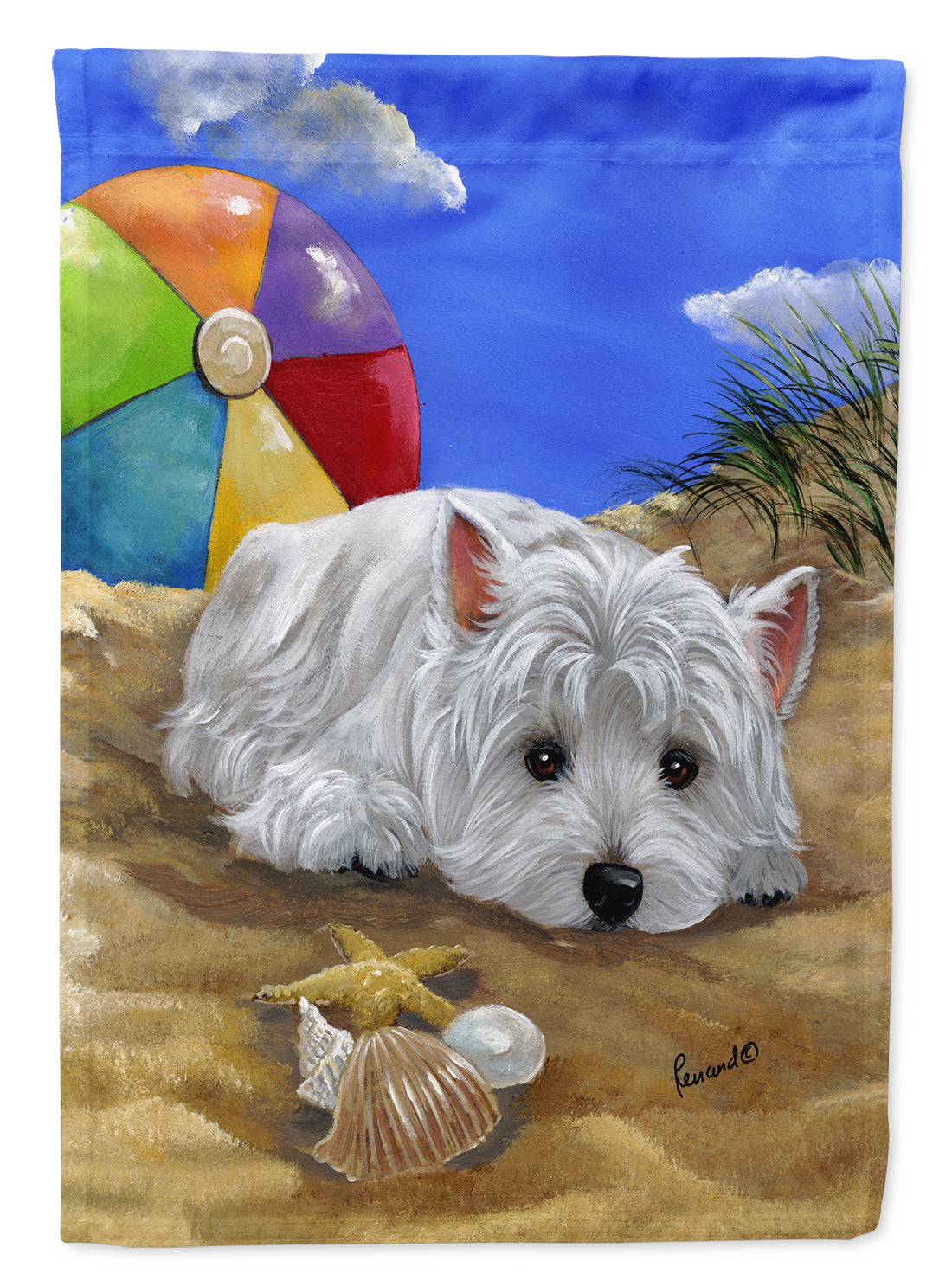 Westie Beach Baby Flag Canvas House Size PPP3202CHF
