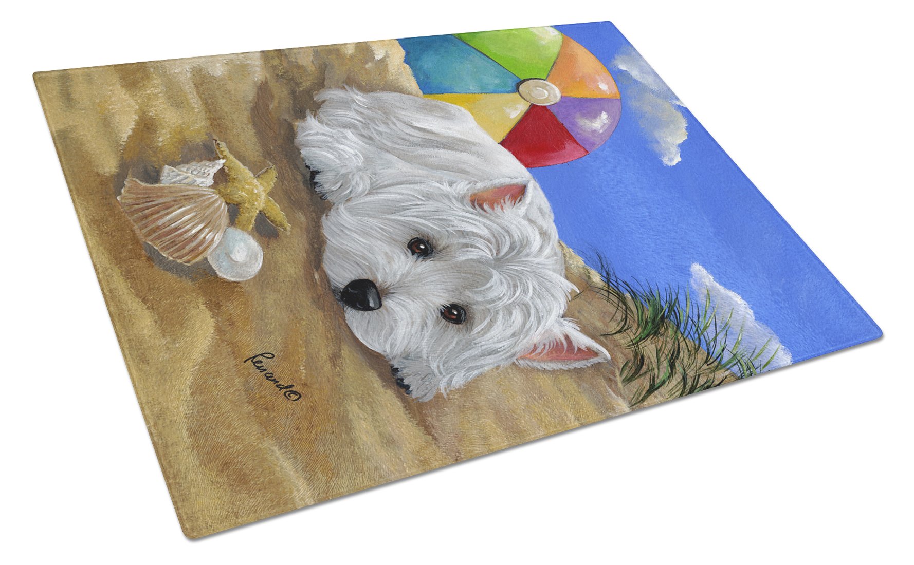 Westie Beach Baby Glass Cutting Board Large PPP3202LCB by Caroline's Treasures