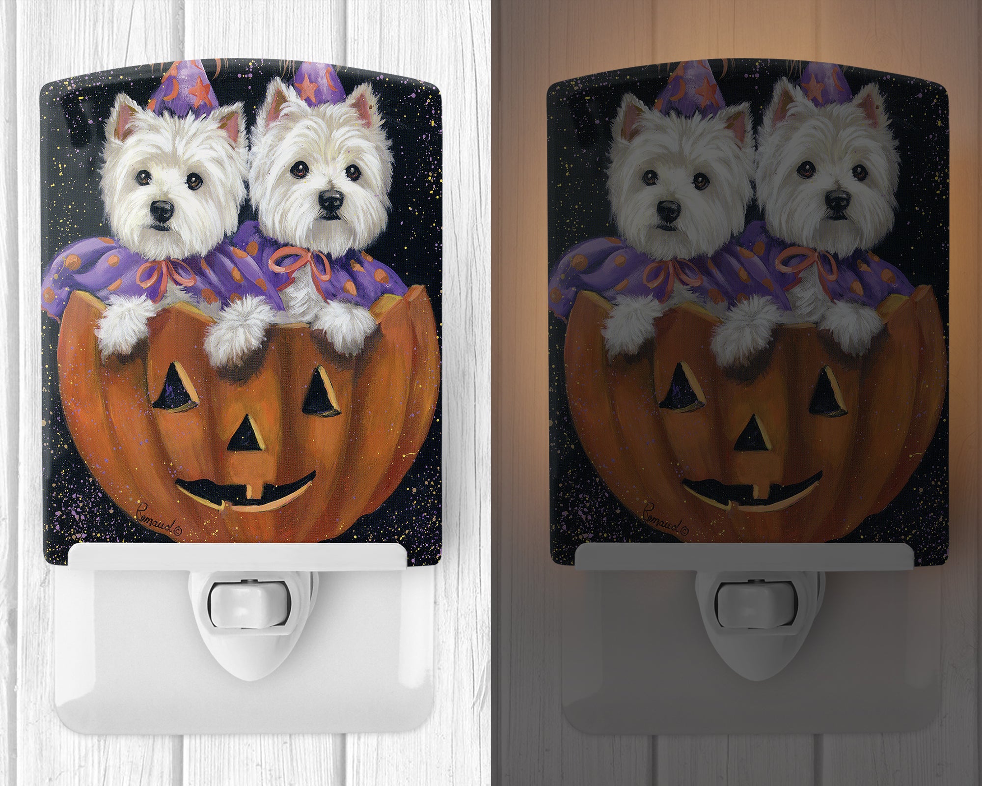 Westie Halloween Pumpkin Ride Ceramic Night Light PPP3205CNL - the-store.com