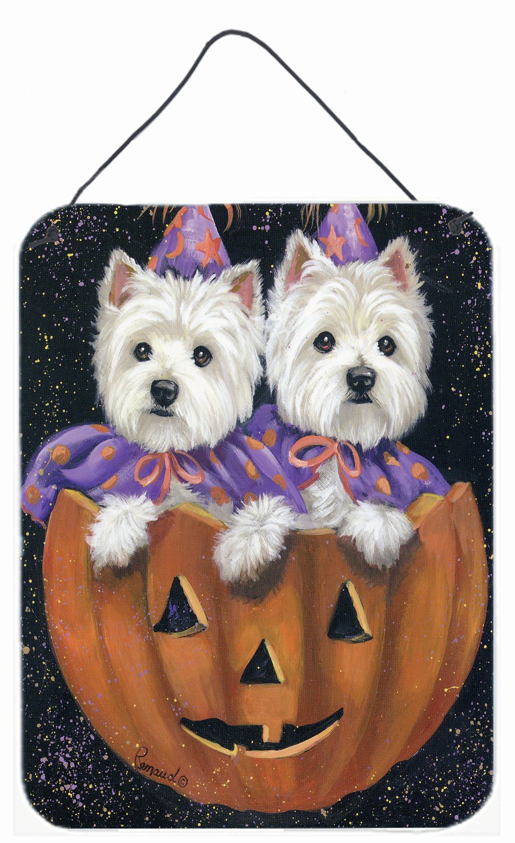 Buy this Westie Halloween Pumpkin Ride Wall or Door Hanging Prints PPP3205DS1216
