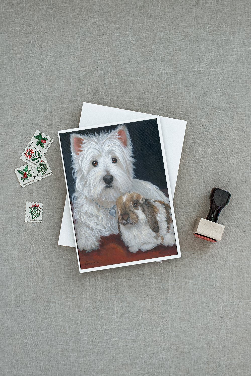 Westie Rabbit Harmony Greeting Cards and Envelopes Pack of 8 - the-store.com