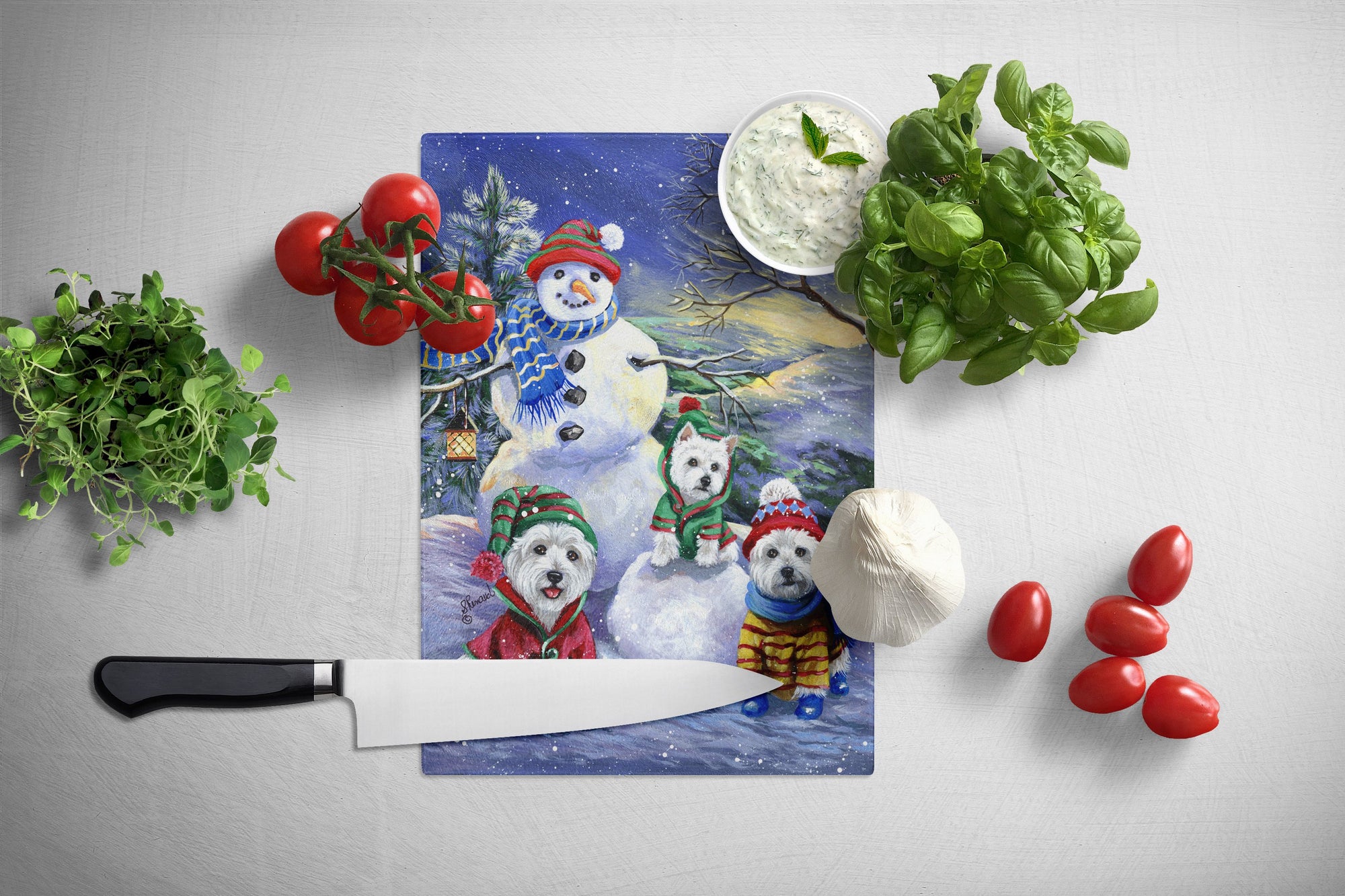 Westie Holiay Snowballs Glass Cutting Board Large PPP3208LCB by Caroline's Treasures