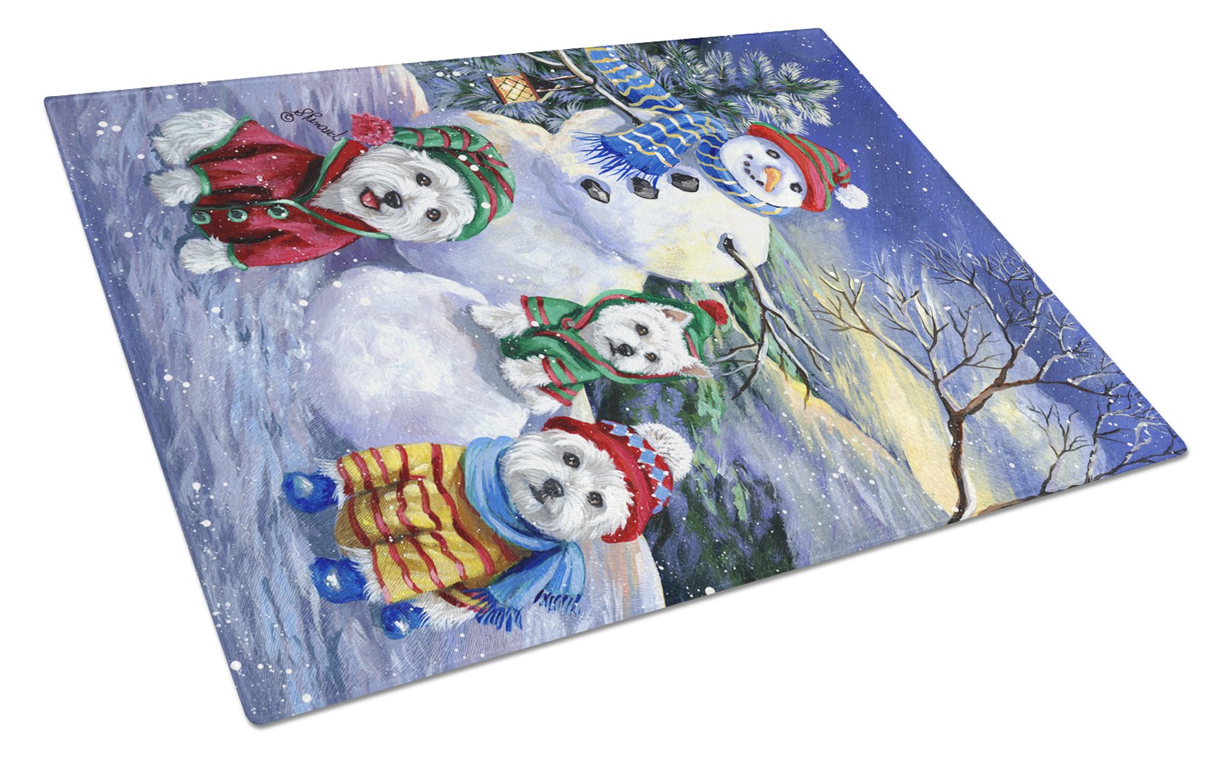 Westie Holiay Snowballs Glass Cutting Board Large PPP3208LCB by Caroline's Treasures