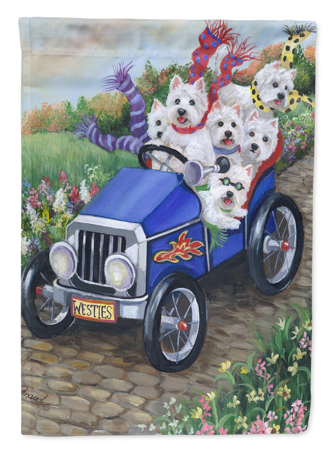 Westie Hot Rod Flag Canvas House Size PPP3209CHF