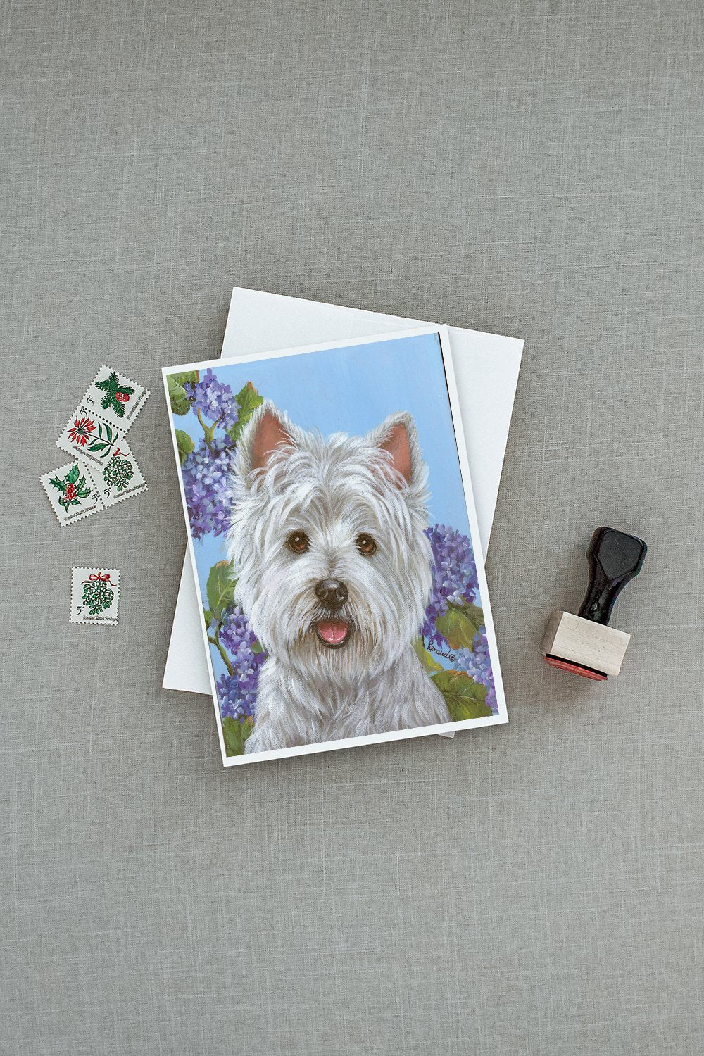 Westie Hydrangea Greeting Cards and Envelopes Pack of 8 - the-store.com