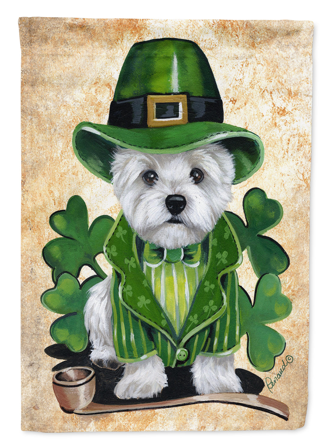 Westie St Patrick&#39;s Day Leprechaun Flag Canvas House Size PPP3214CHF  the-store.com.