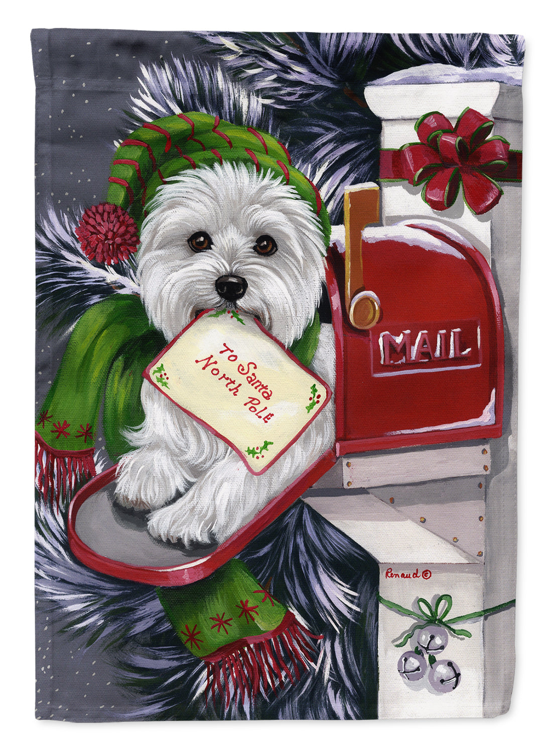 Westie Christmas Letter to Santa Flag Canvas House Size PPP3215CHF