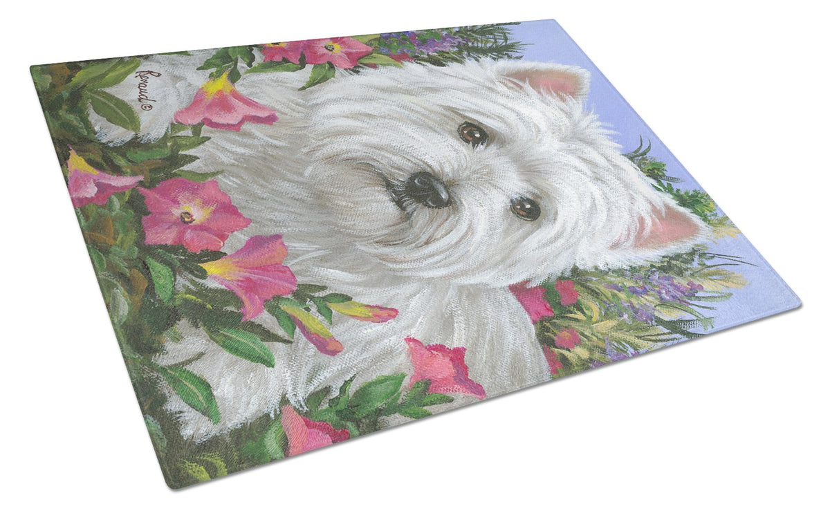 Westie Petunia Glass Cutting Board Large PPP3221LCB by Caroline&#39;s Treasures