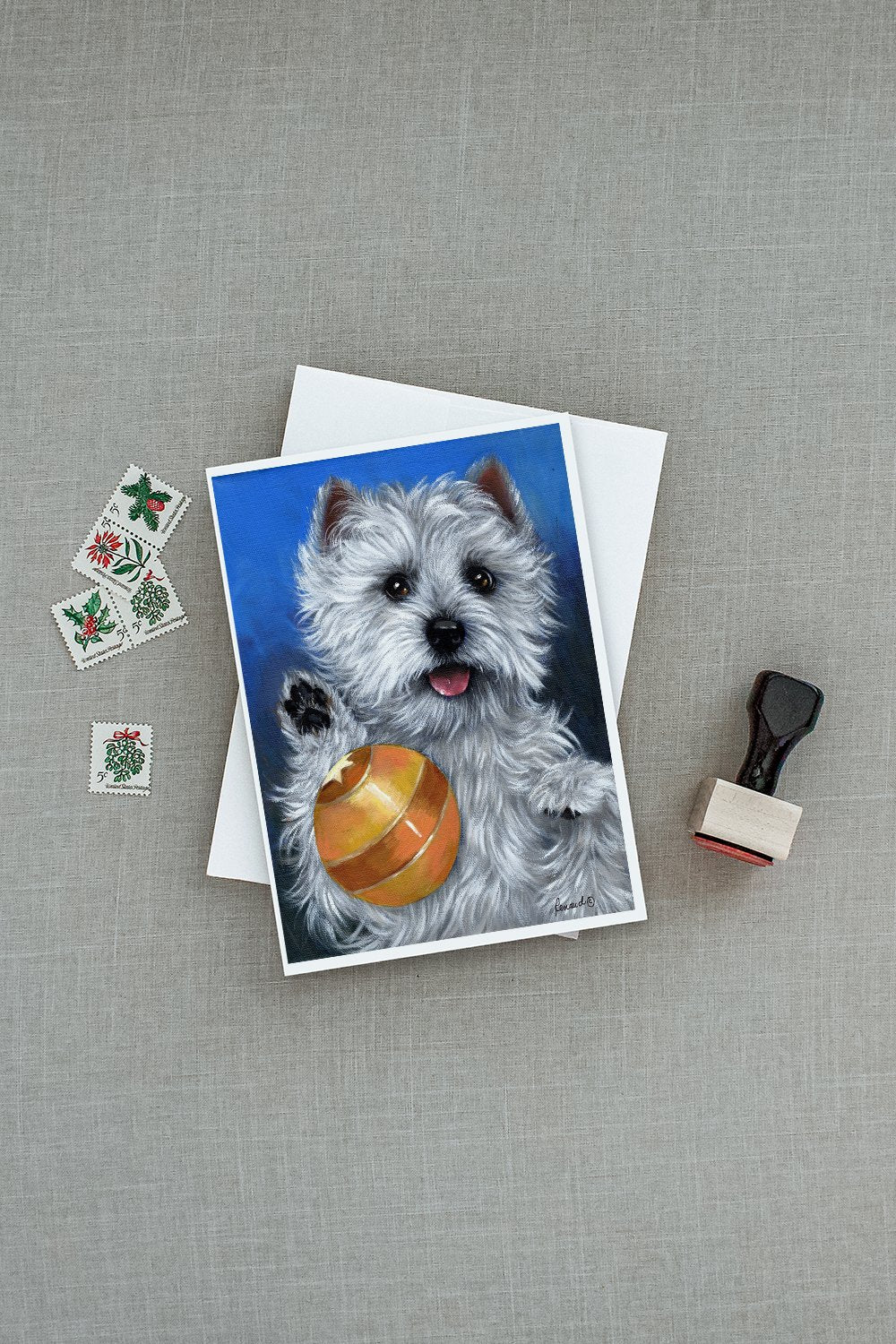 Westie Play Ball Greeting Cards and Envelopes Pack of 8 - the-store.com