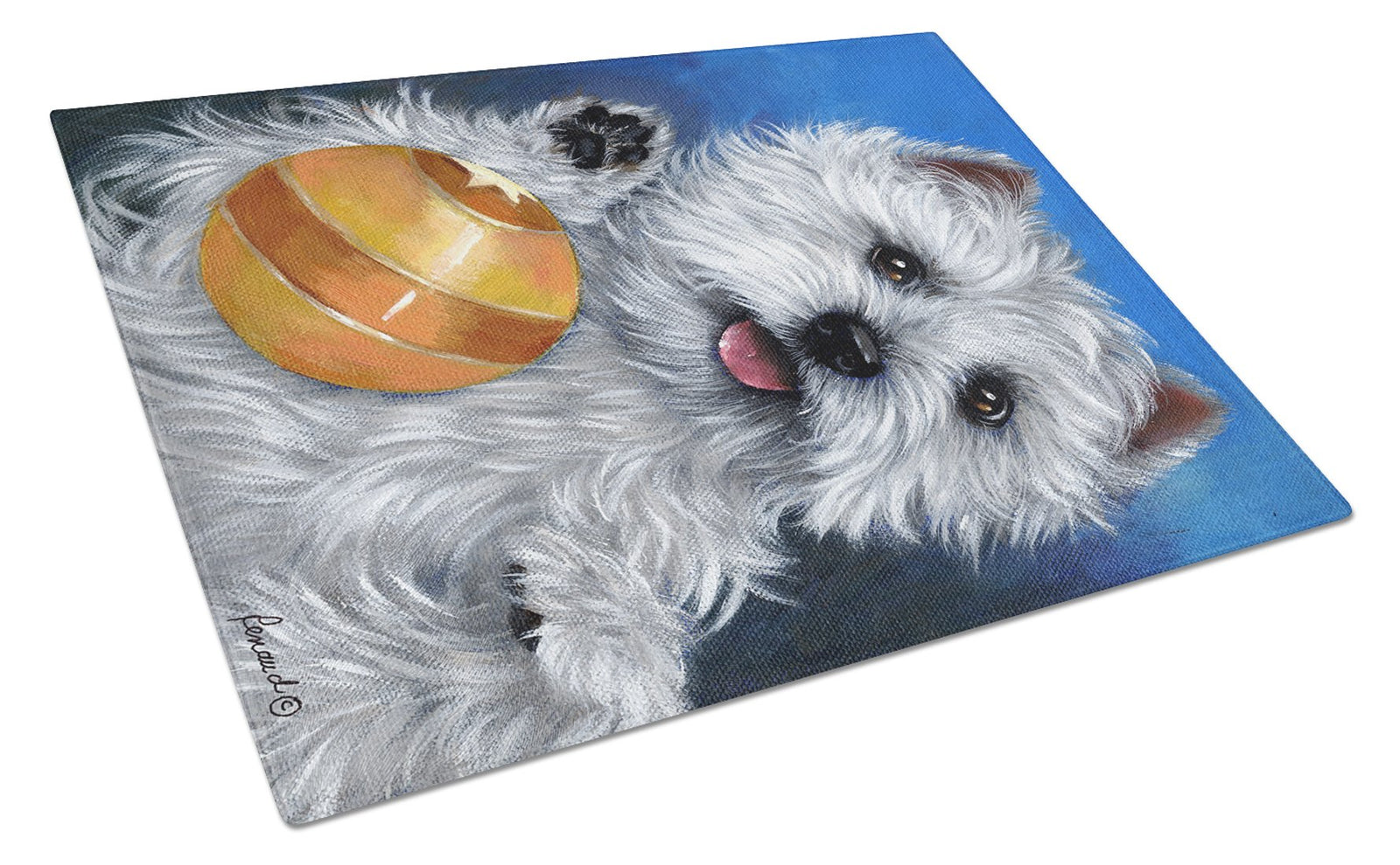 Westie Play Ball Glass Cutting Board Large PPP3223LCB by Caroline's Treasures
