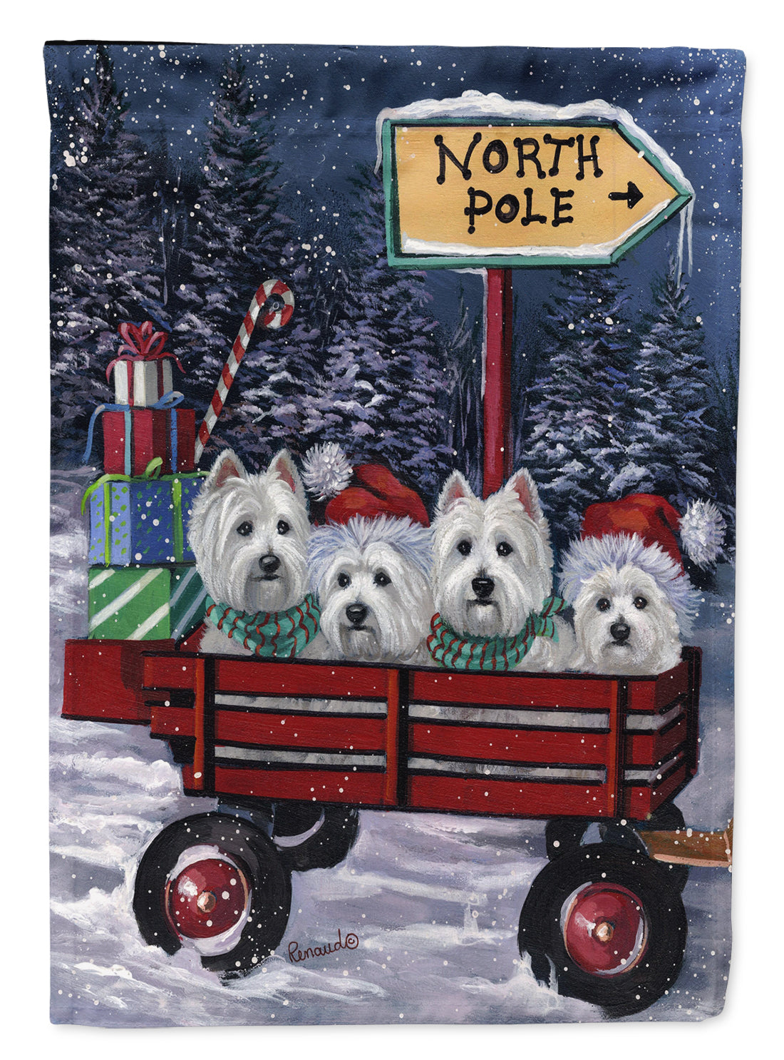 Westie Christmas Red Wagon Flag Canvas House Size PPP3227CHF