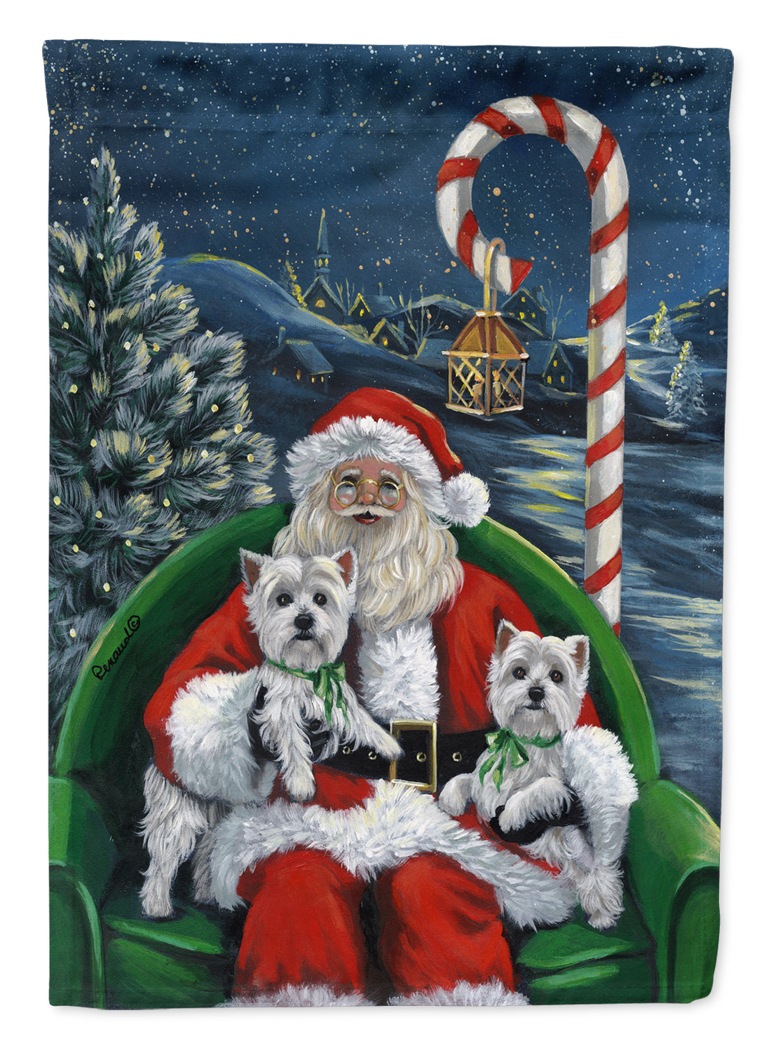 Westie Christmas Santa&#39;s Village Flag Canvas House Size PPP3228CHF