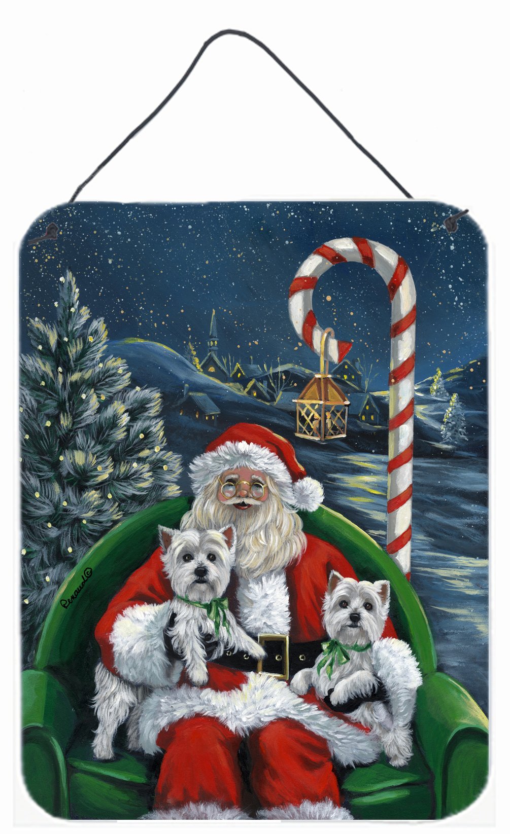 Buy this Westie Christmas Santa&#39;s Village Wall or Door Hanging Prints PPP3228DS1216