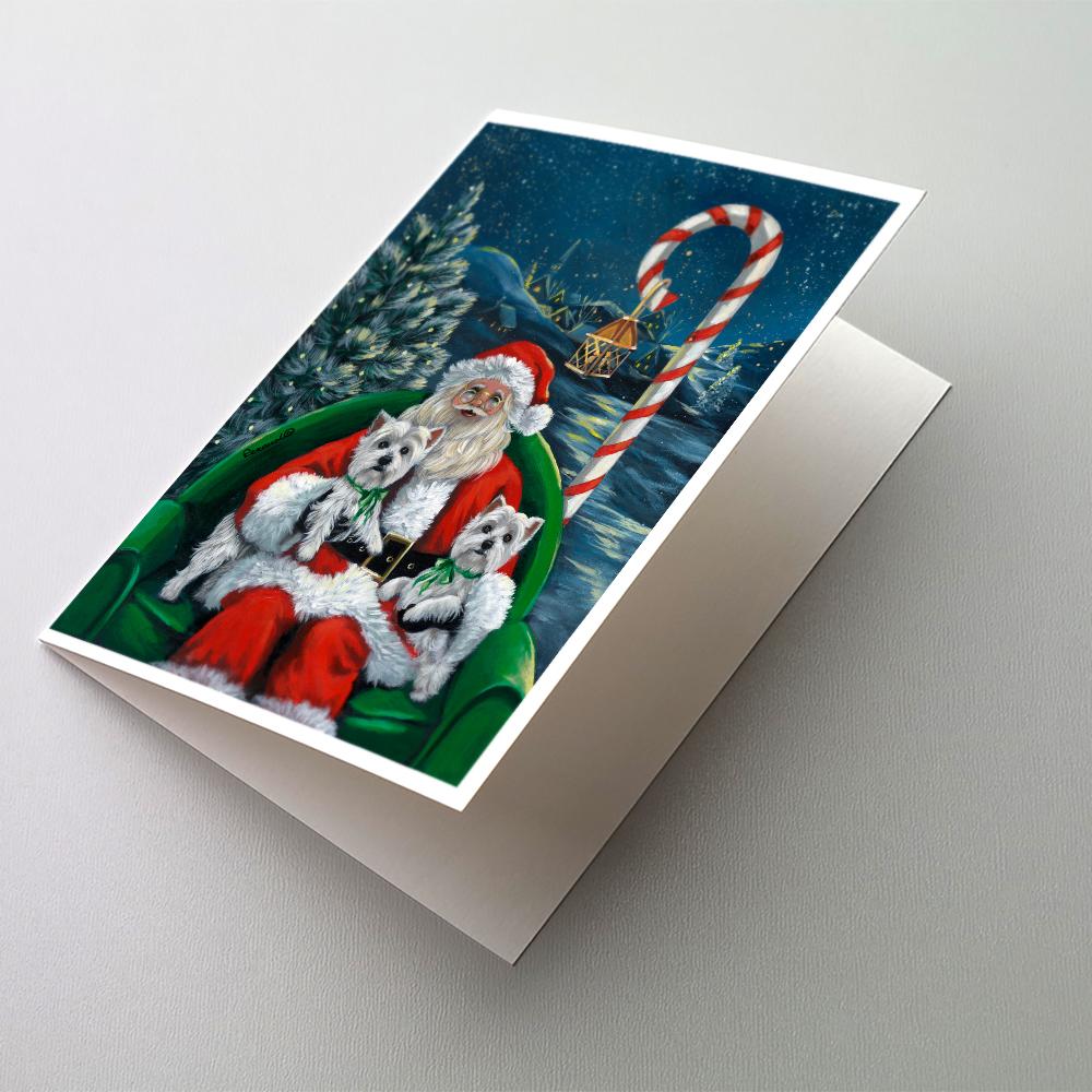Buy this Westie Christmas Santa&#39;s Village Greeting Cards and Envelopes Pack of 8