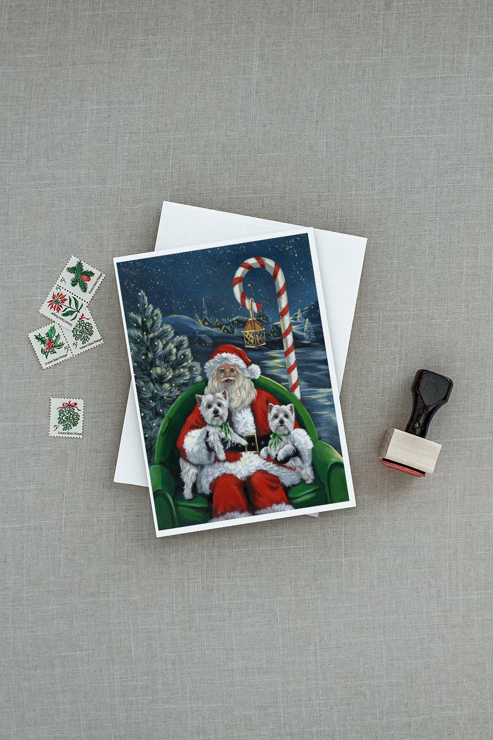 Westie Christmas Santa's Village Greeting Cards and Envelopes Pack of 8 - the-store.com