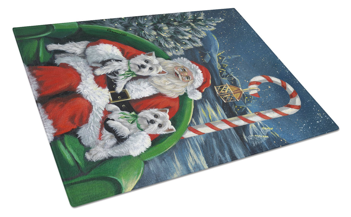 Westie Christmas Santa&#39;s Village Glass Cutting Board Large PPP3228LCB by Caroline&#39;s Treasures