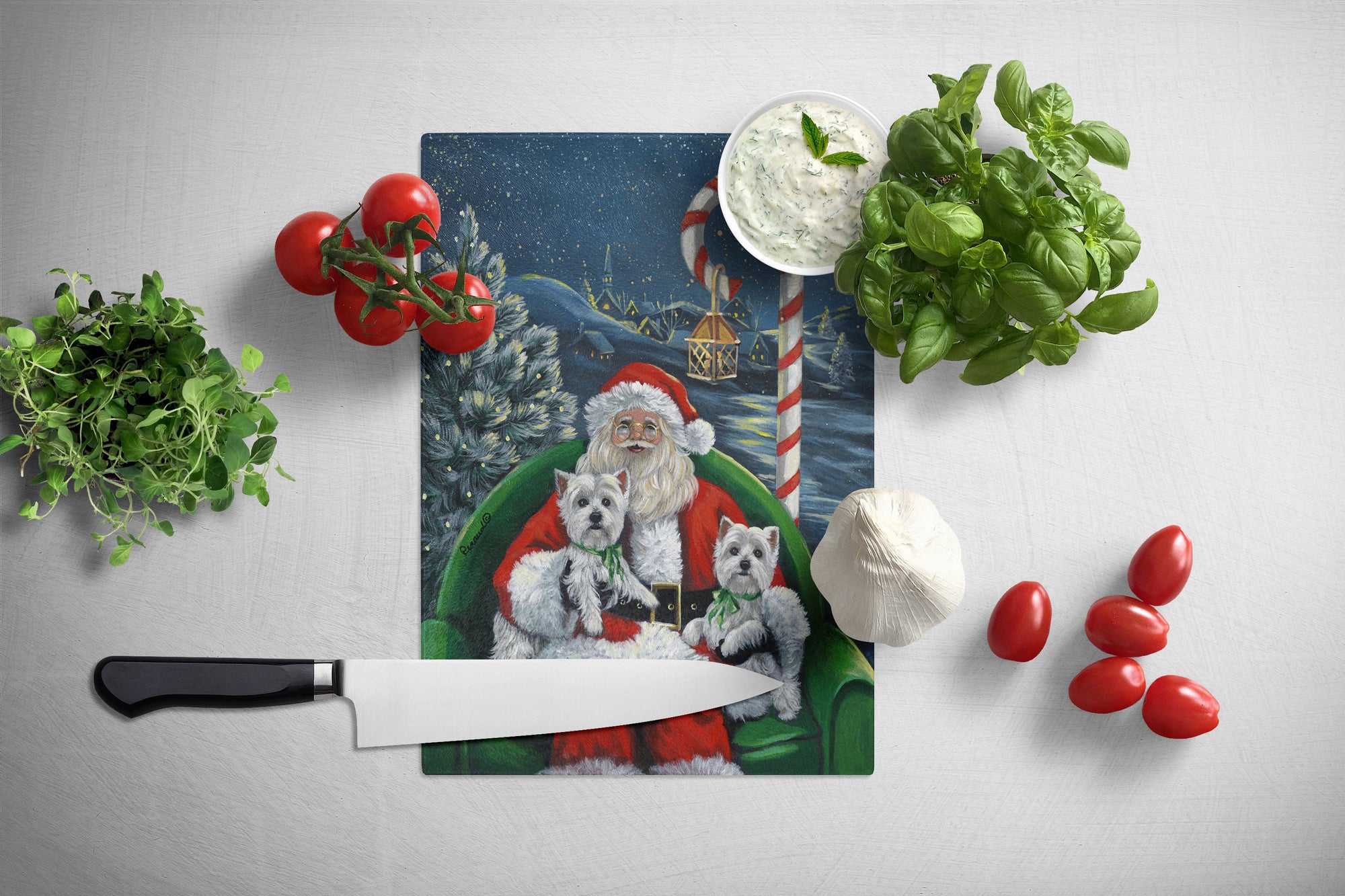 Westie Christmas Santa's Village Glass Cutting Board Large PPP3228LCB by Caroline's Treasures