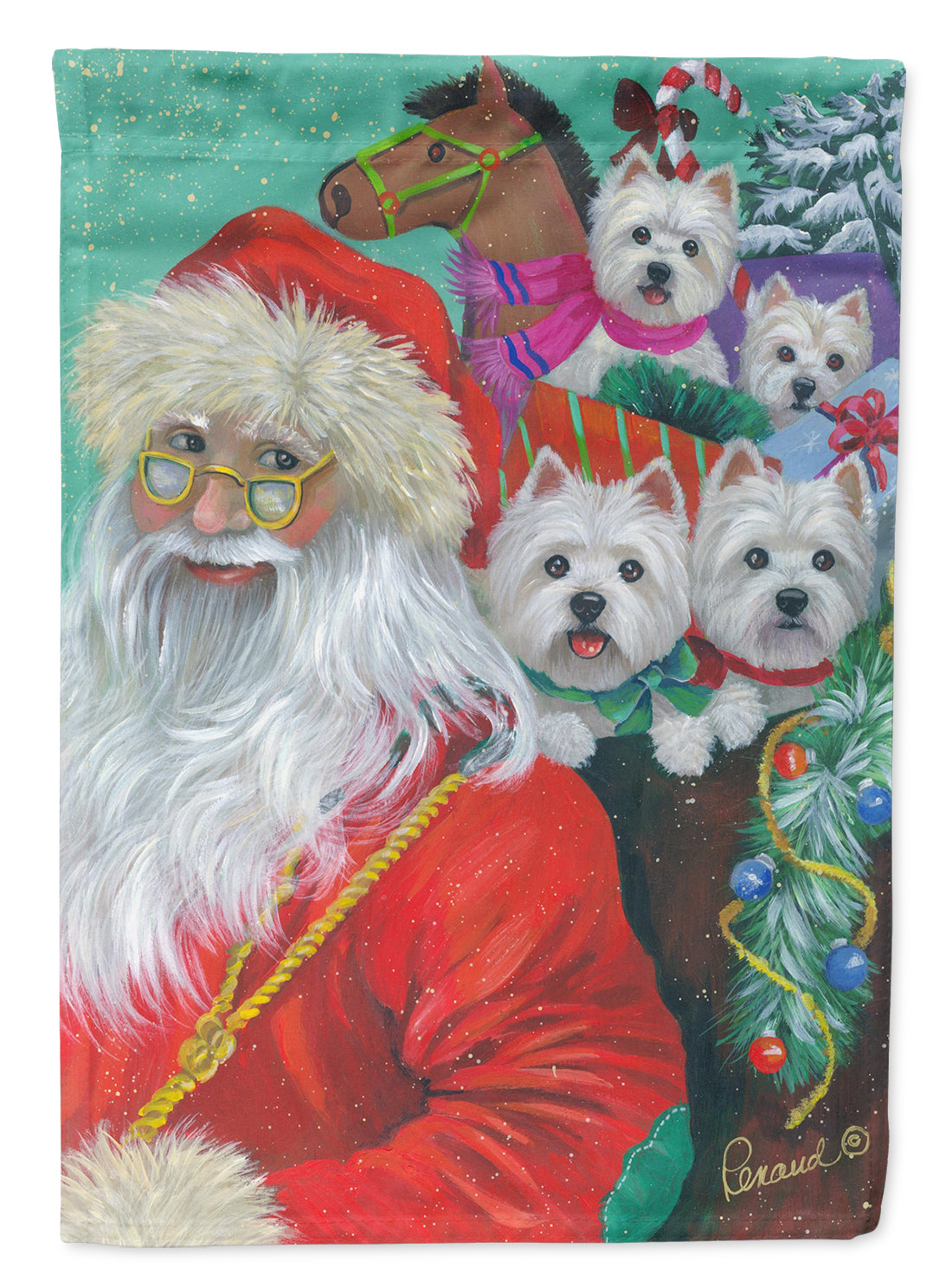 Westie Christmas Santa&#39;s Westies Flag Canvas House Size PPP3229CHF  the-store.com.