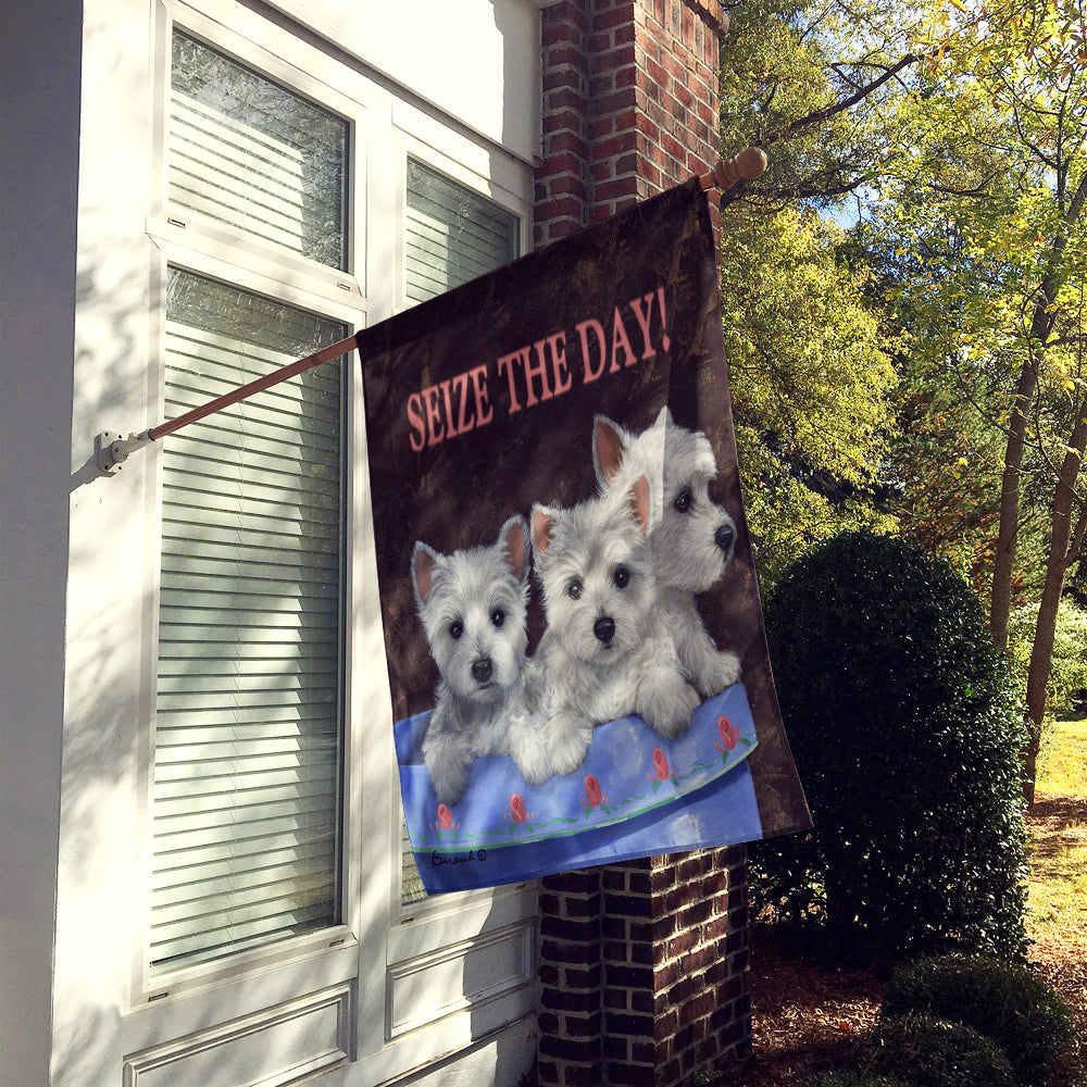 Westie Seize the Day Flag Canvas House Size PPP3232CHF