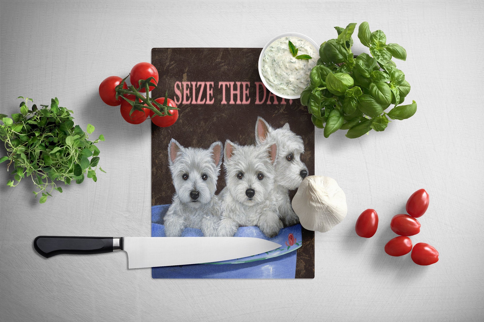 Westie Seize the Day Glass Cutting Board Large PPP3232LCB by Caroline's Treasures