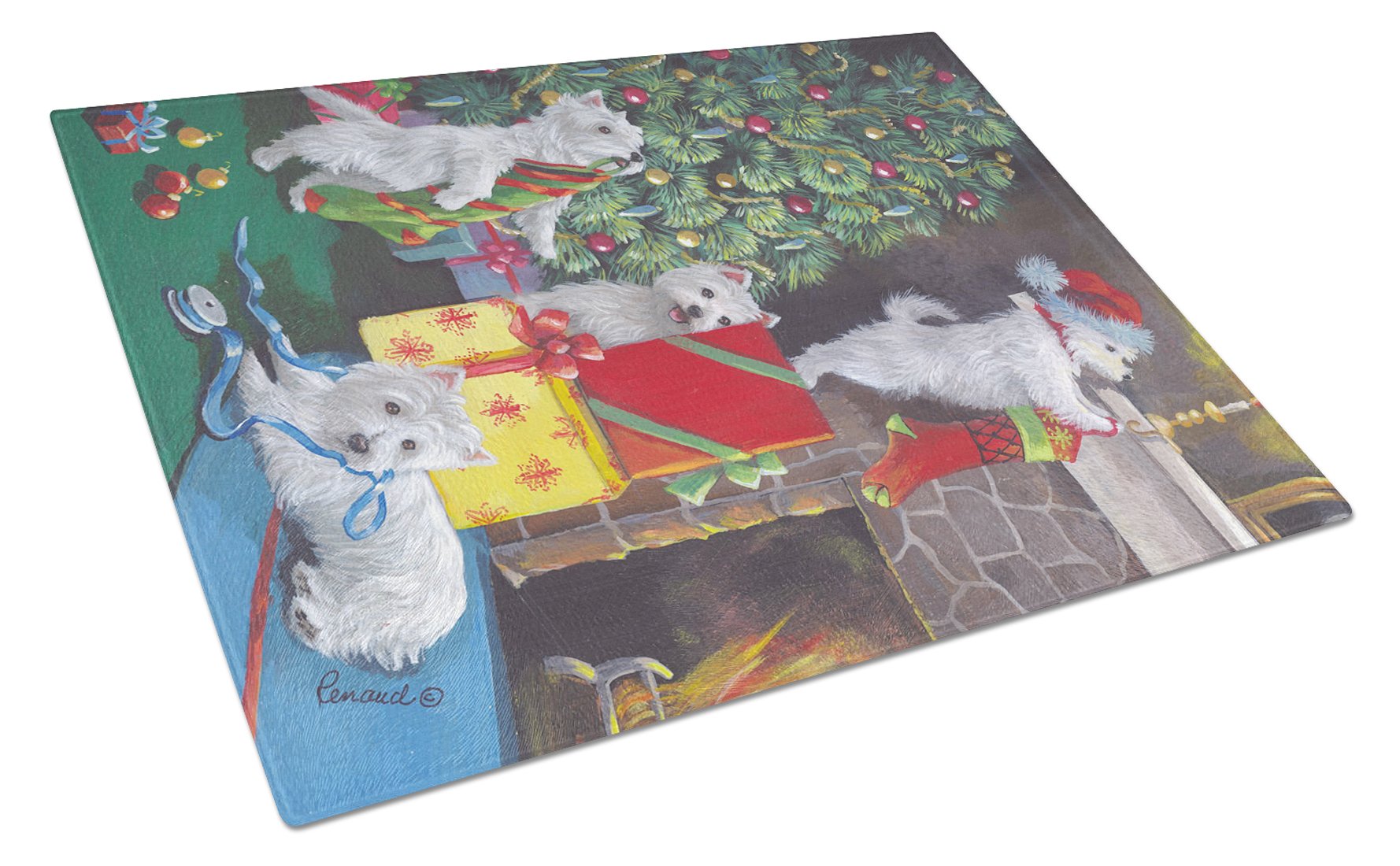 Westie Christmas Decorating Glass Cutting Board Large PPP3233LCB by Caroline's Treasures