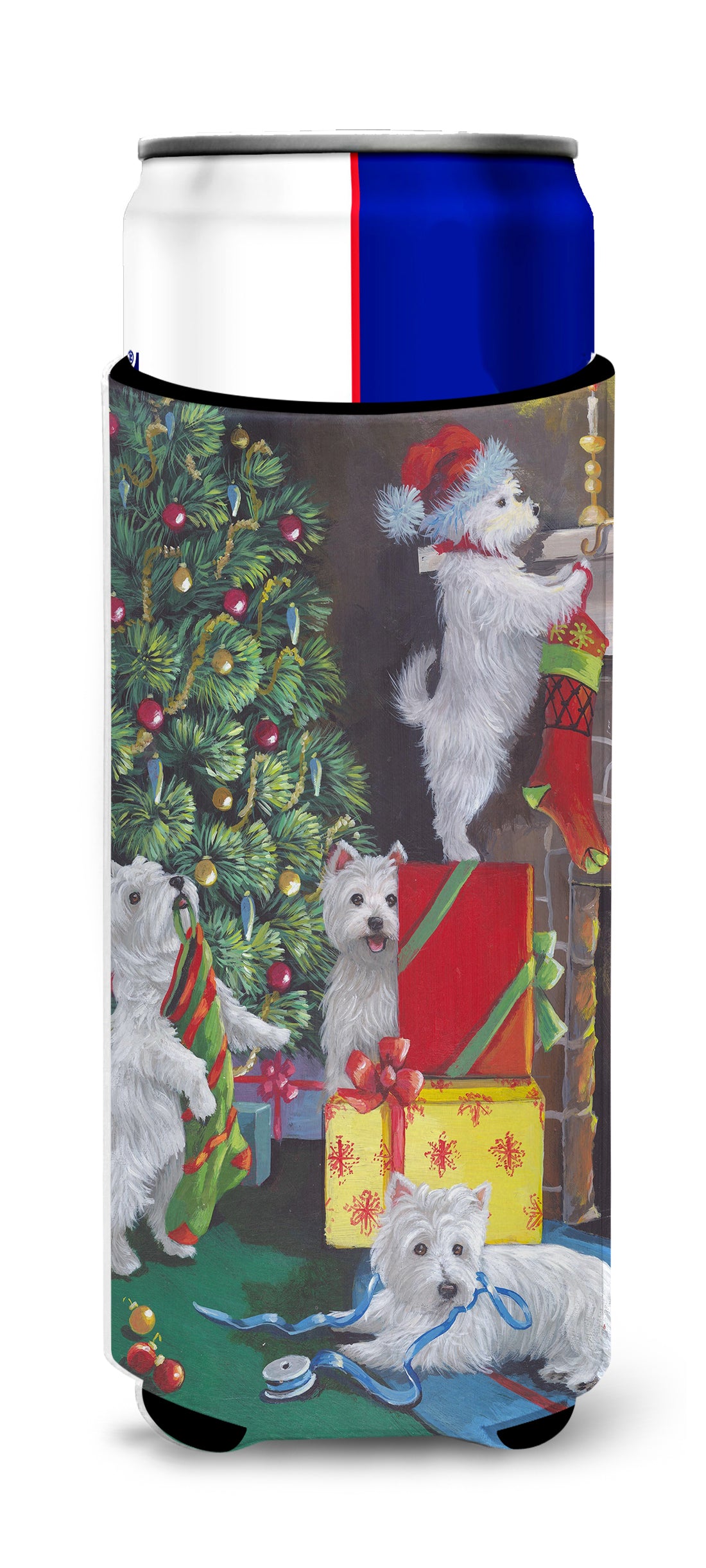 Westie Christmas Decorating Ultra Hugger for slim cans PPP3233MUK