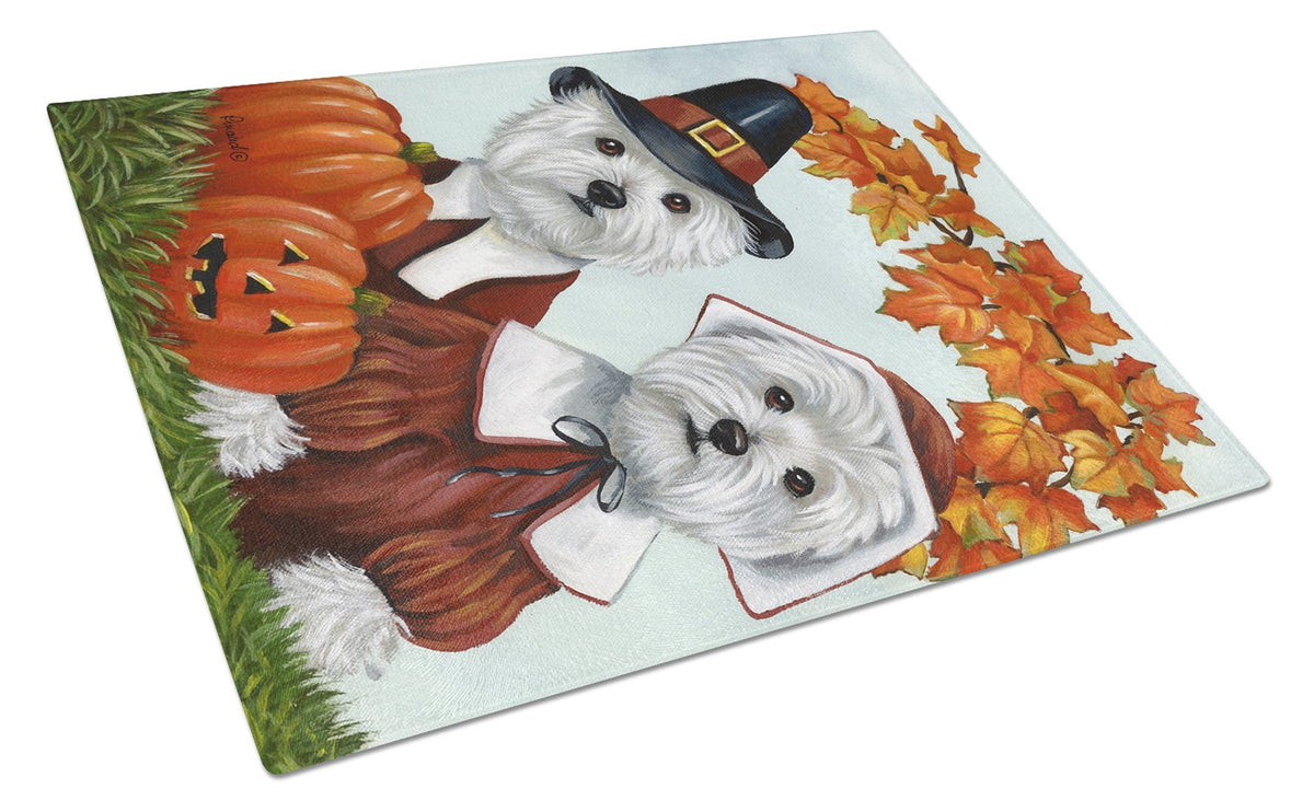 Westie Thanksgiving Pilgrims Glass Cutting Board Large PPP3235LCB by Caroline&#39;s Treasures