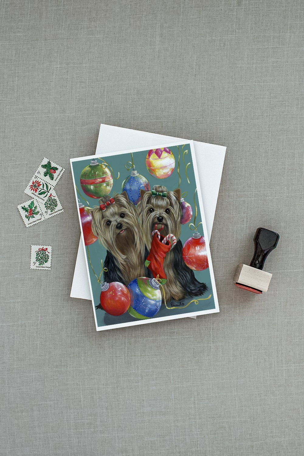 Yorkie Christmas All that Glitters Greeting Cards and Envelopes Pack of 8 - the-store.com