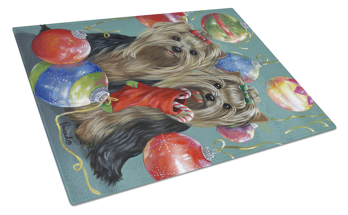 Yorkie Christmas All that Glitters Glass Cutting Board Large PPP3239LCB by Caroline&#39;s Treasures