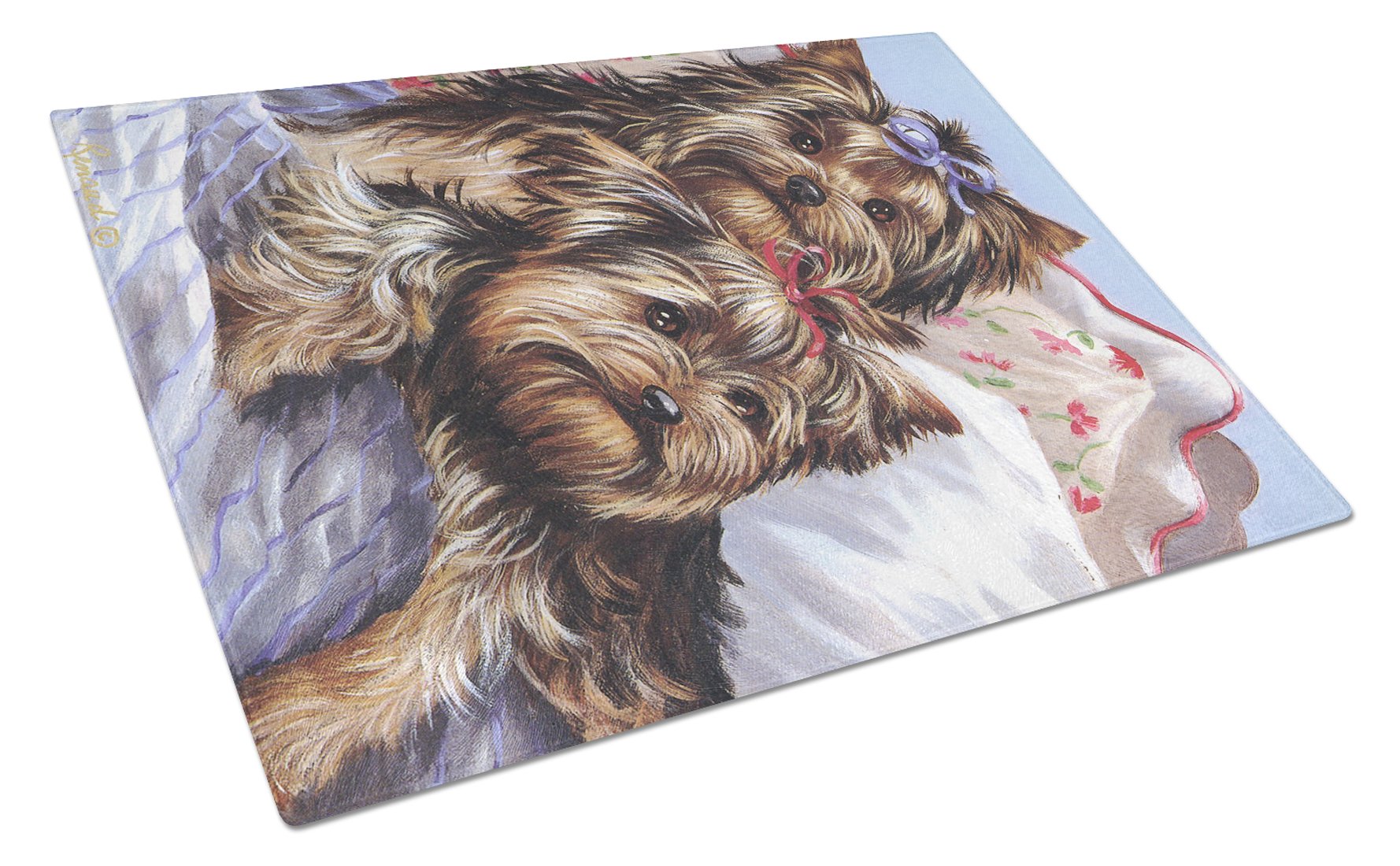 Yorkie Bed Bugs Glass Cutting Board Large PPP3240LCB by Caroline's Treasures
