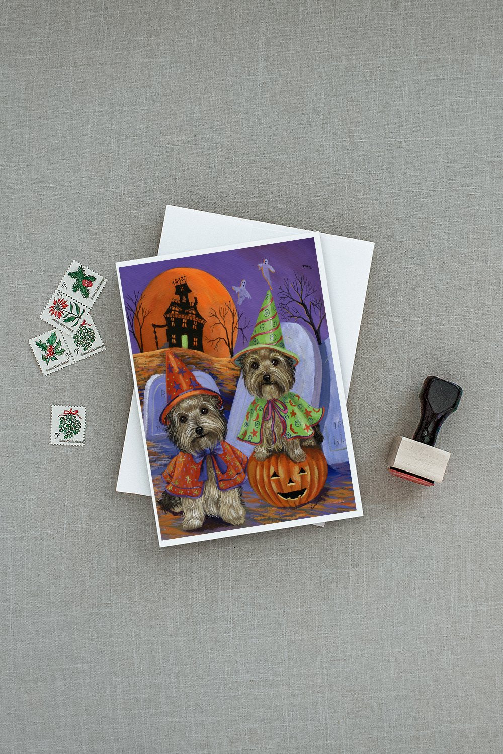 Yorkie Halloween Haunted House Greeting Cards and Envelopes Pack of 8 - the-store.com