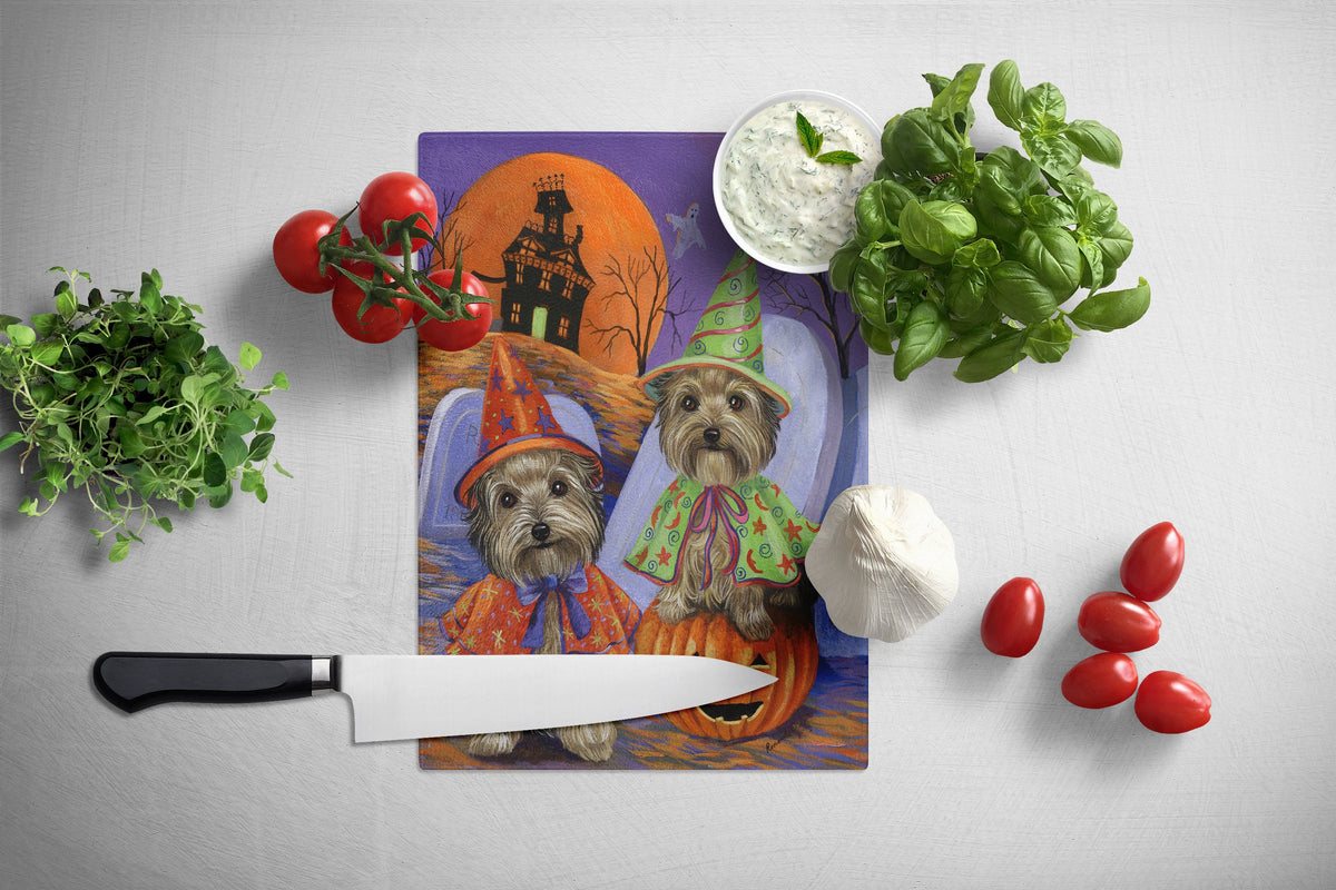 Caroline's Treasures Yorkie Halloween Haunted House Glass Cutting Boards – Durable, Decorative Kitchen Art Large PPP3241LCB