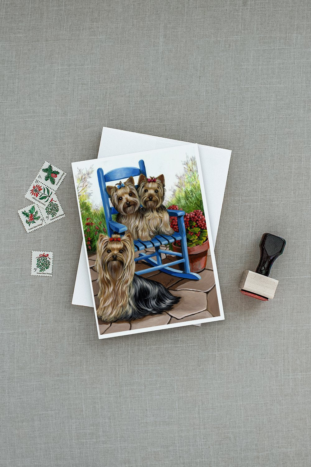 Yorkie Patio Sweethearts Greeting Cards and Envelopes Pack of 8 - the-store.com