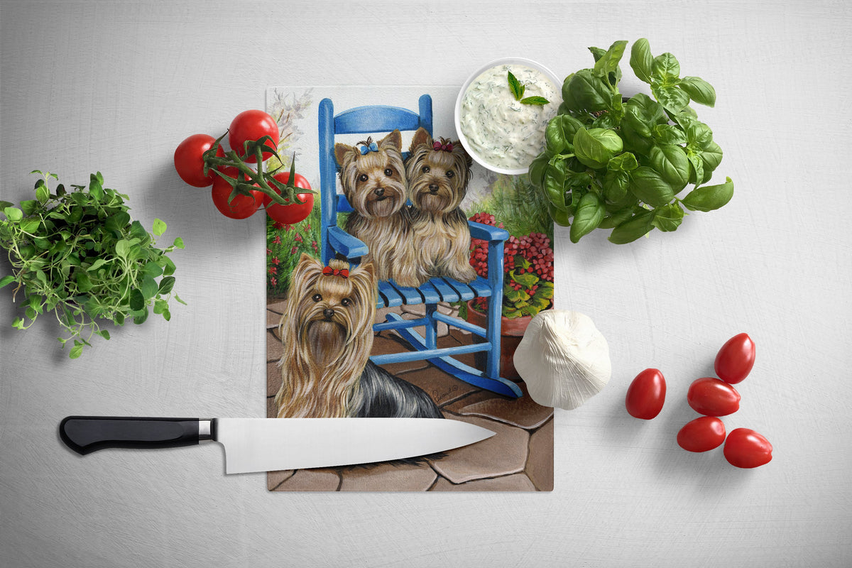 Caroline's Treasures Yorkie Patio Sweethearts Glass Cutting Boards – Durable, Decorative Kitchen Art Large PPP3242LCB